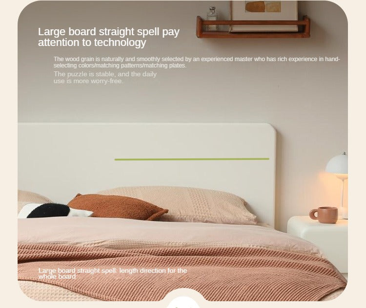 Modern Simple Cream Style Poplar Solid Wood Bed - Queen Size, Sturdy & Elegant for Master Bedroom, Guest Room, or Dormitory