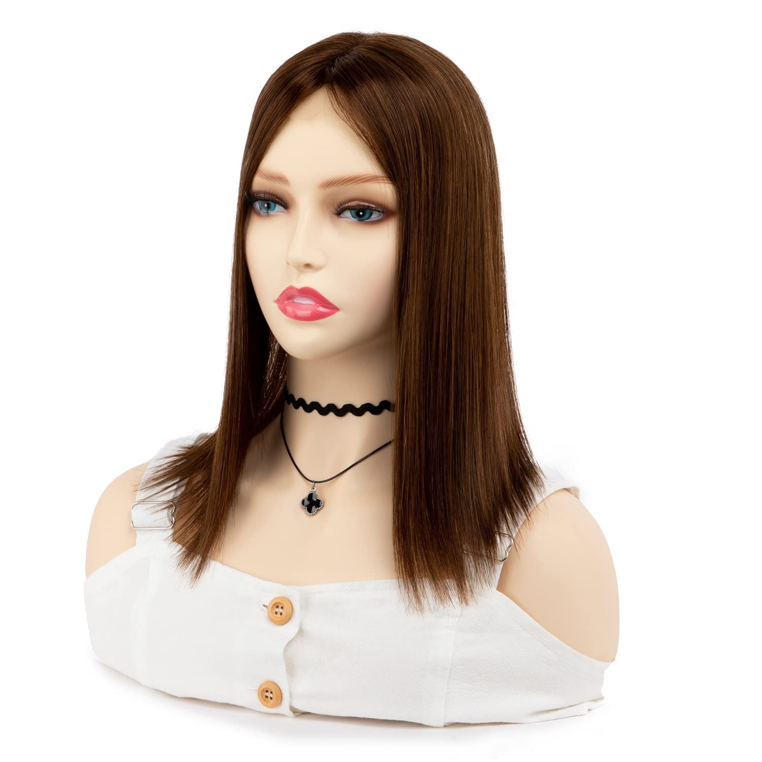JIAJIA Teresa Lace Front Human Hair Topper for Women - 130% Density Mono Base Clip-in Hairpiece, Hand-Tied Volumizing Hair Topper for Thinning Hair (12 Inch, Color 4#) | Perfect for Daily Wear, Special Occasions & Hair Loss Solutions