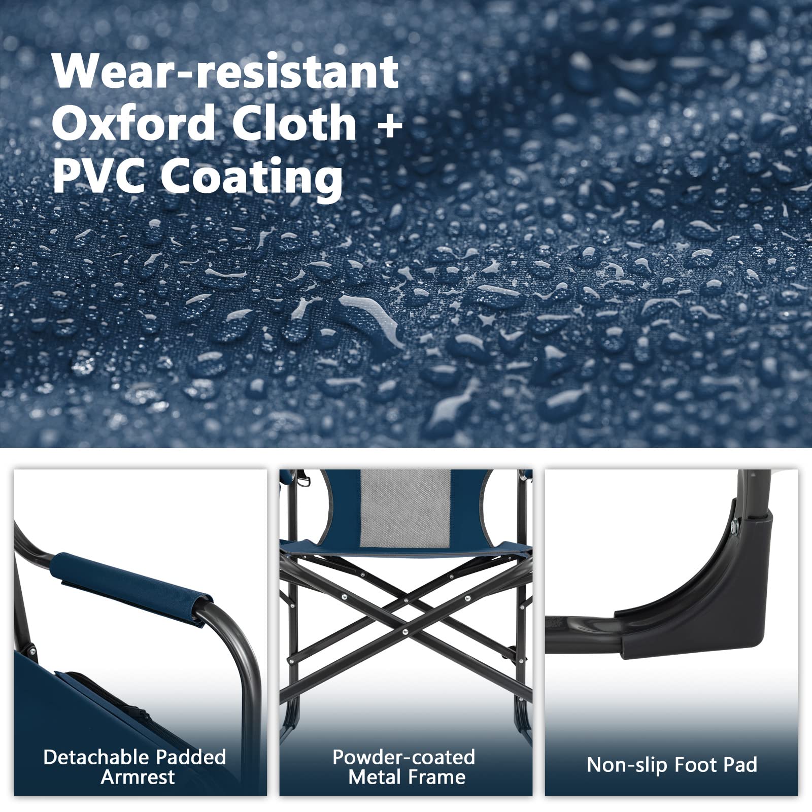 COSTWAY Heavy-Duty Folding Camping Chair with Side Table & Cooler Bag - 400lbs Capacity Portable Director Chair for Adults, Outdoor Fishing Picnic, Beach Party, and Camping Trips
