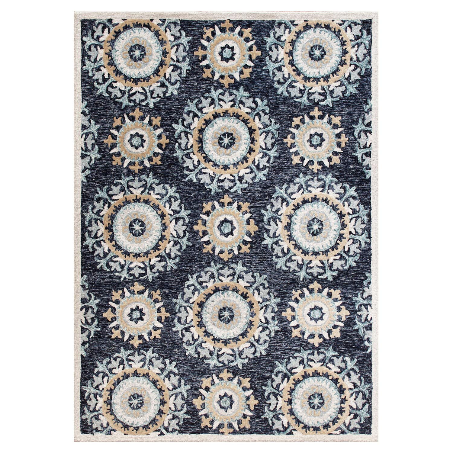 LR Home Modern Suzani Surge Area Rug - Soft Bohemian Style Non-Slip Living Room Carpet for Bedroom, Dining Room & Home Decor