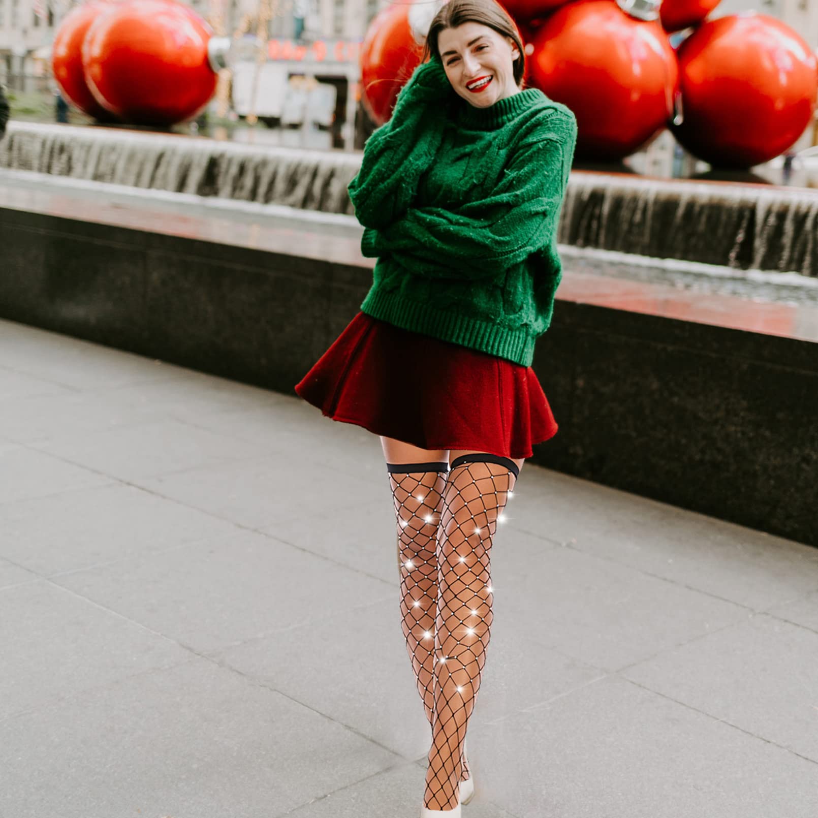 Sexy Fishnet Thigh High Stockings for Women - Valentine's Day Gifts, Plus Size Tights with Sparkly Rhinestone Details - Perfect for Date Night, Cosplay & Lingerie Outfits