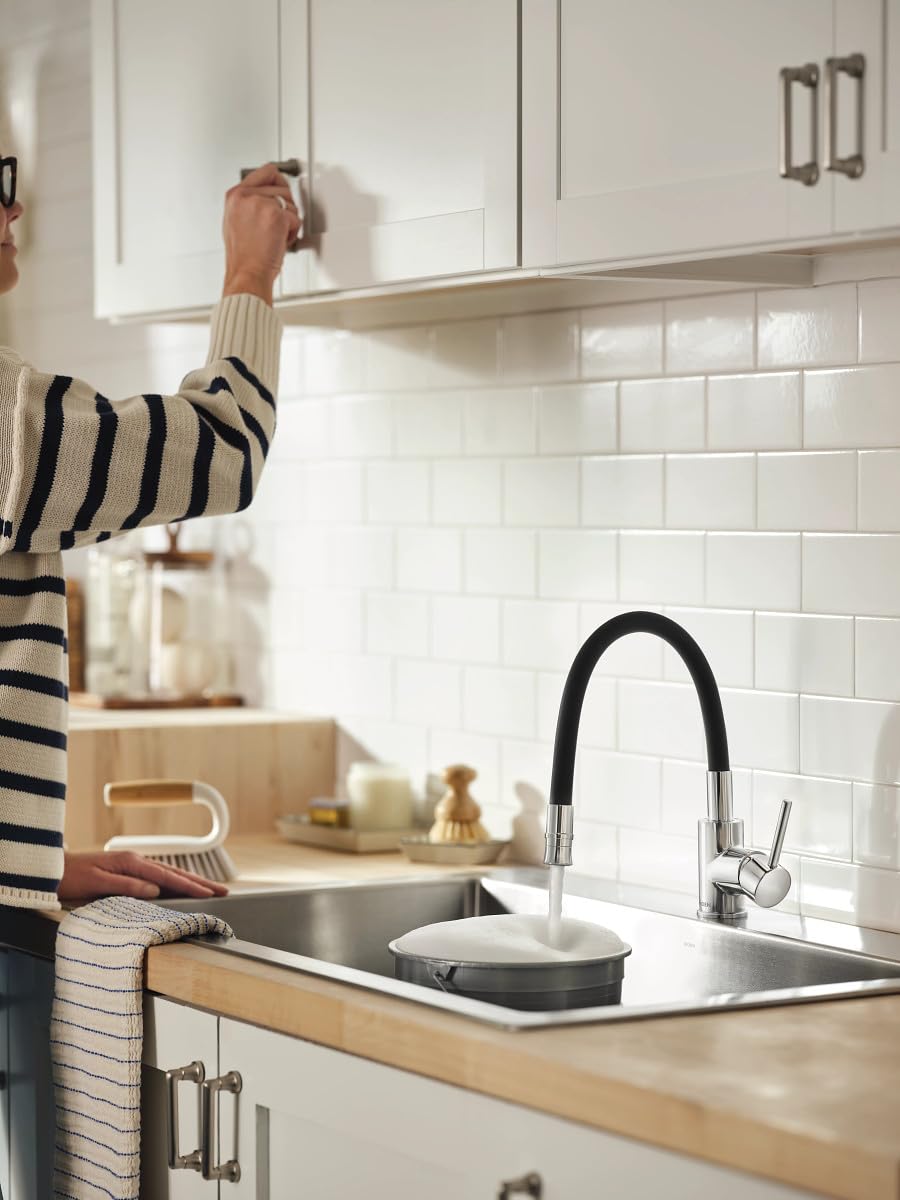 Moen 4735 Single Handle Flexible Spout Laundry Utility Faucet Chrome - Durable Stainless Steel Sink Faucet for Laundry Room, Basement & Utility Sink Installation