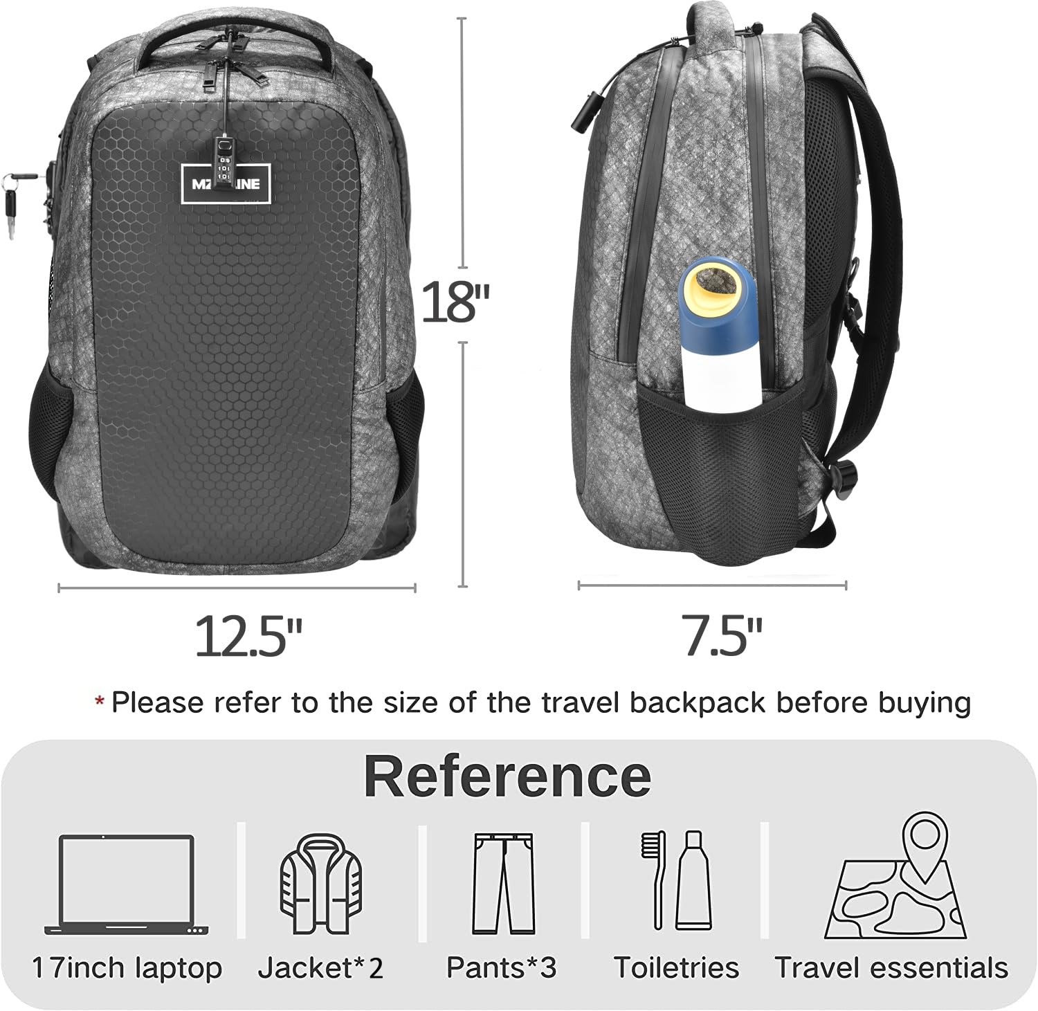 Anti-Theft Travel Backpack with Combination Lock & Hoodie - Large Laptop Business Daypack for Men & Women - Durable College Backpack for Commuting & Outdoor Adventures (Camo Grey)