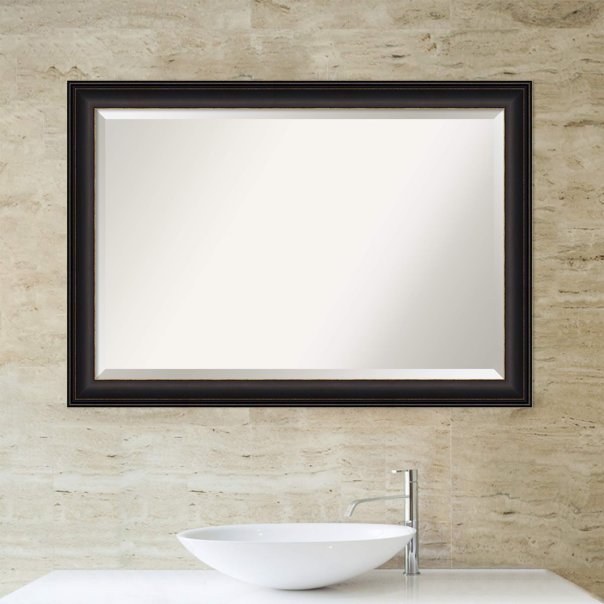 Amanti Art Vanity Brown Framed Bathroom Mirror 36x24 Inches - Oil Rubbed Bronze Finish for Elegant Powder Room, Bedroom or Entryway Decor