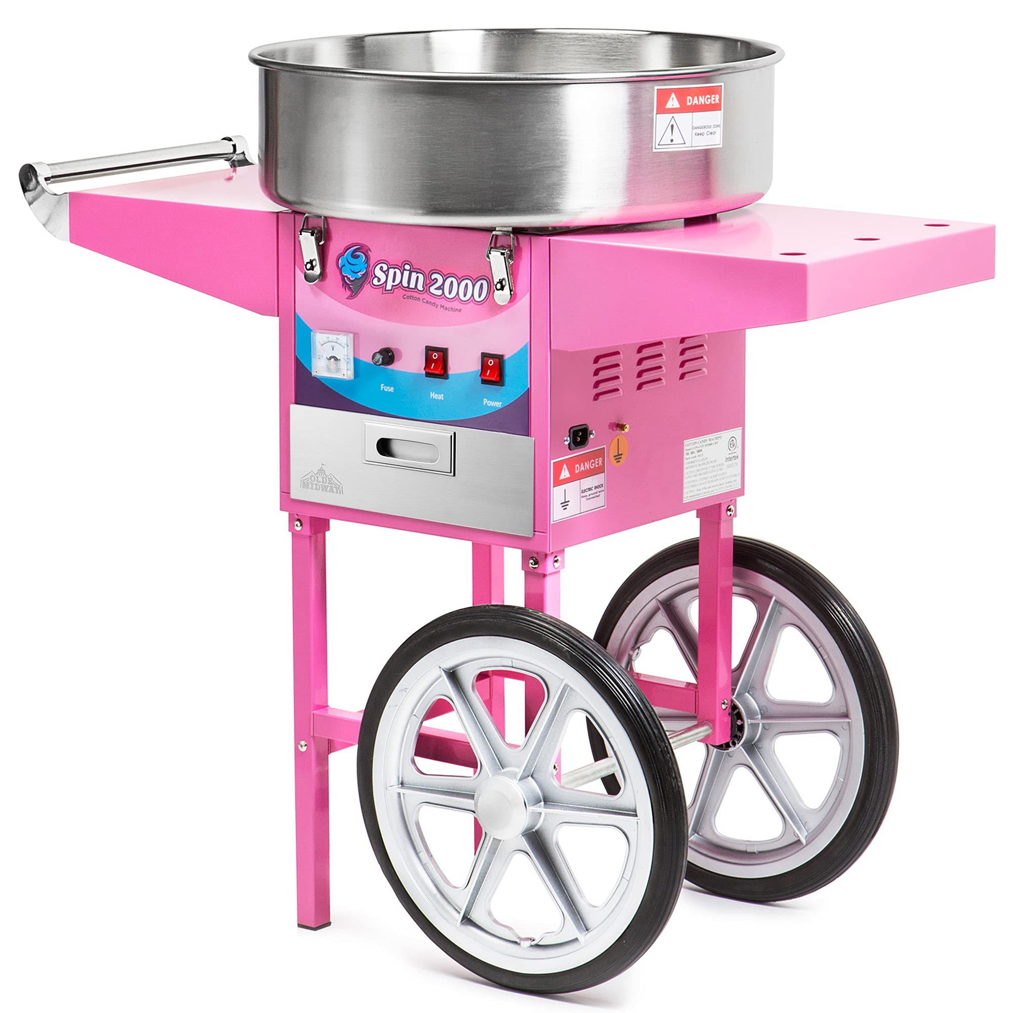 Olde Midway Commercial Cotton Candy Machine Cart - Electric Candy Floss Maker SPIN 2000 for Parties, Carnivals & Events | Professional-Grade Cotton Candy Maker for Fairs, Birthday Celebrations & Concessions