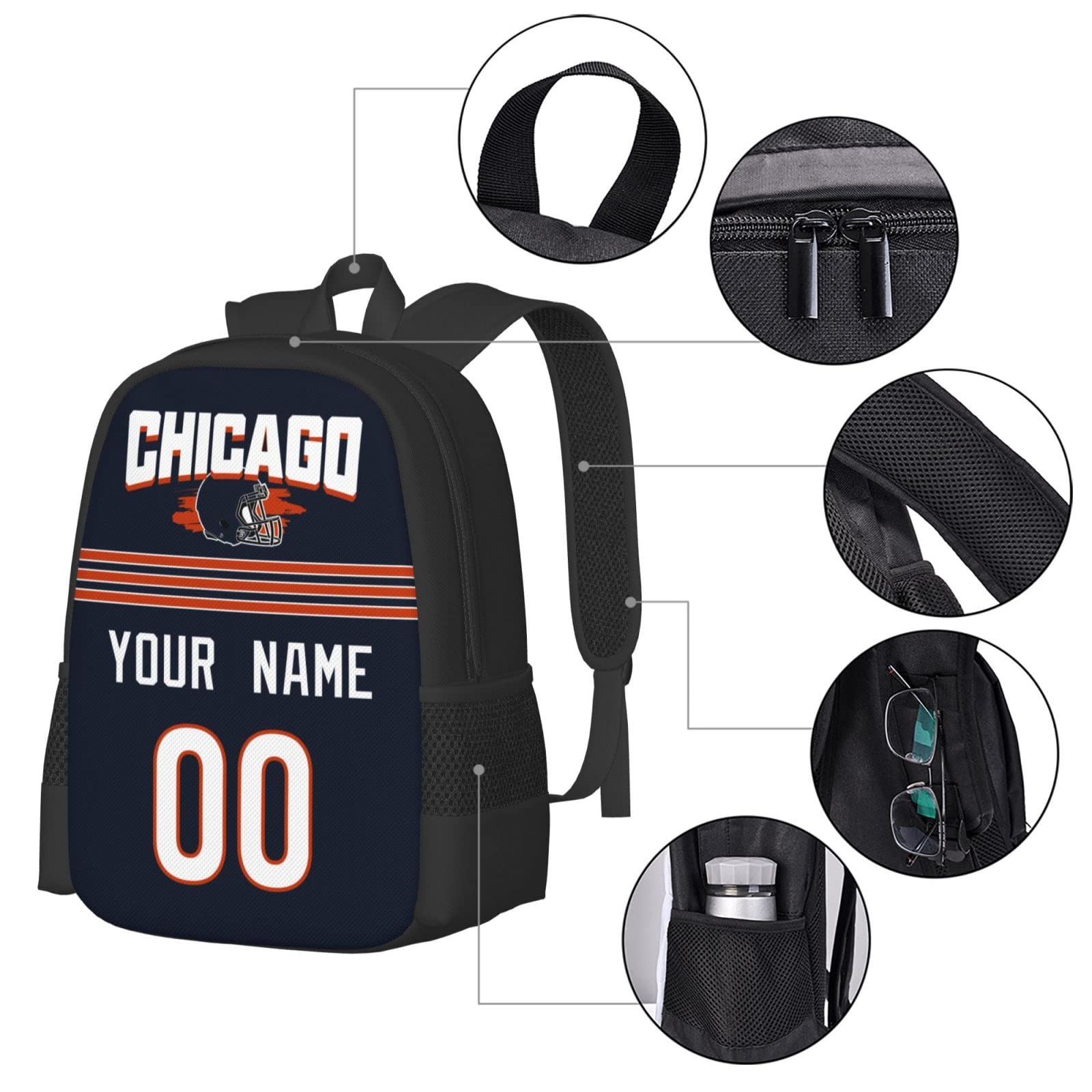 Custom Personalized ANTKING Chicago Backpack with Name & Number - Durable Travel Backpack for Men & Women - Perfect for School, Work, Gym & Outdoor Adventures