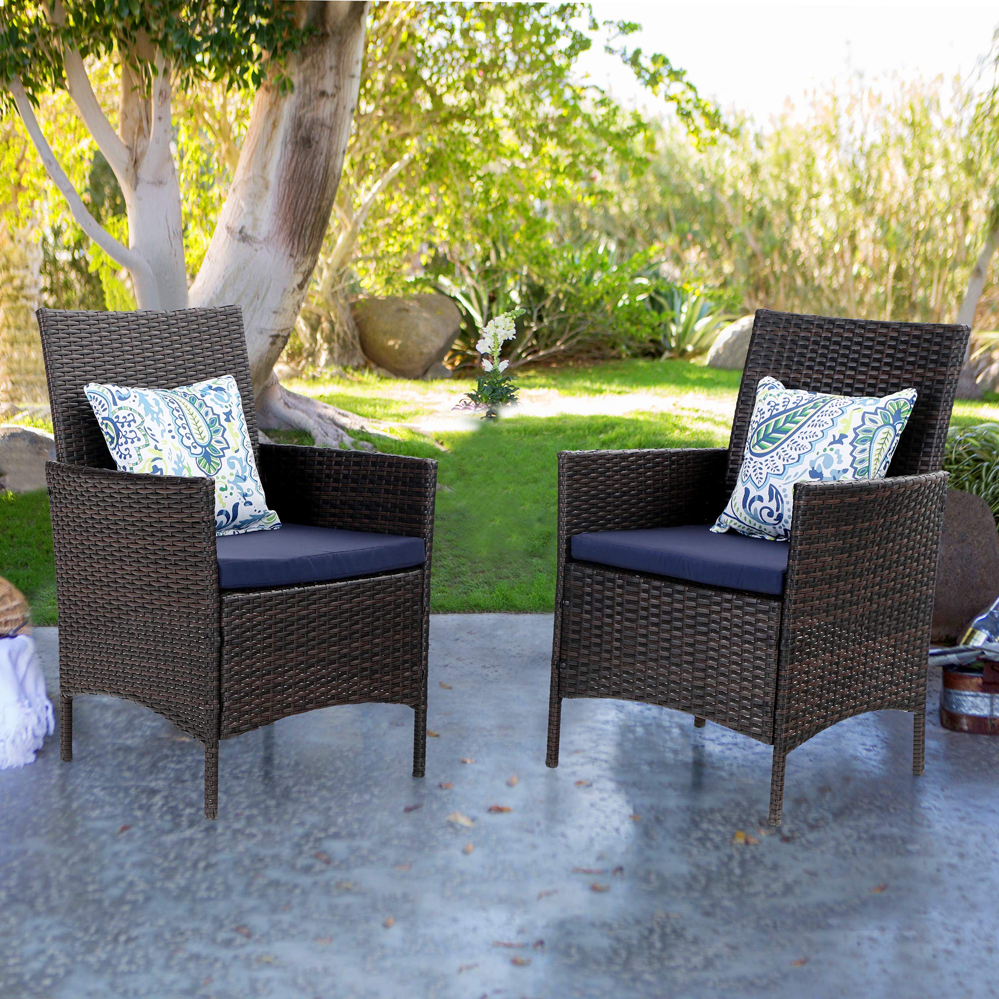 PHI VILLA 2-Piece Patio Furniture Set - Modern Outdoor Wicker Chairs with Removable Cushions, PE Rattan Armchairs for Deck, Porch, Balcony - Perfect for Backyard Relaxation & Garden Lounging