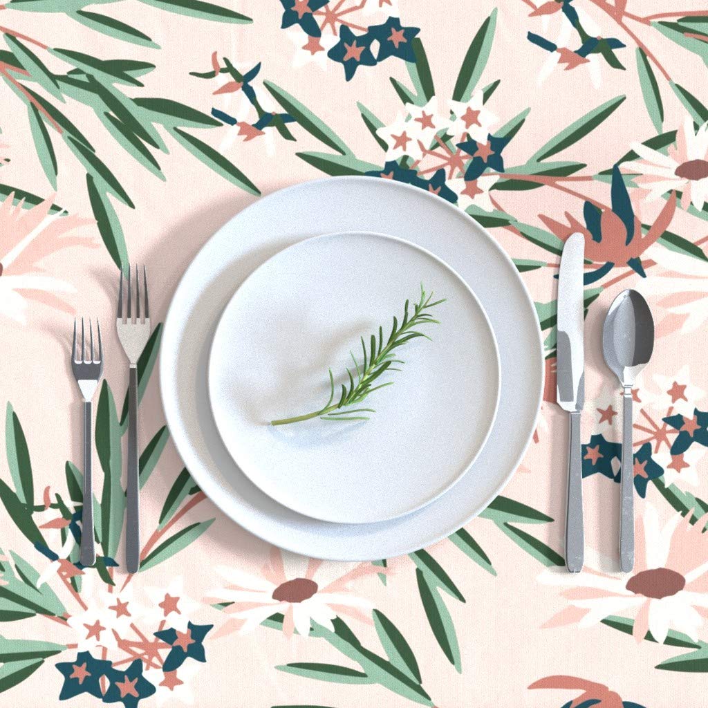 Jungle Wildflowers Cotton Sateen Tablecloth 70x108 Inches - Tropical Floral Botanical Print Table Linens for Dining Room, Kitchen, Outdoor Picnic & Spring Summer Decor
