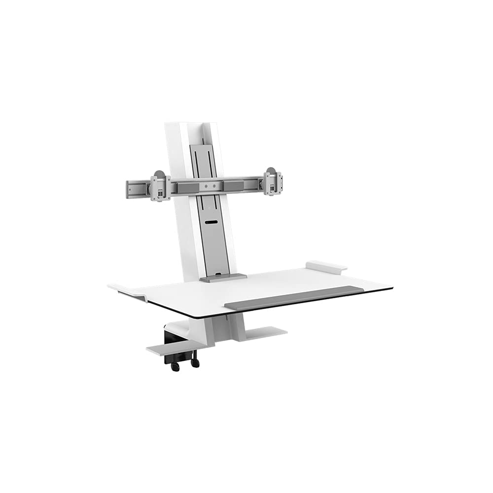 Humanscale QuickStand Height Adjustable Standing Desk Converter - Large Work Platform with Heavy-Duty Mount & Crossbar, White - Perfect for Home Office & Ergonomic Workspace Setup