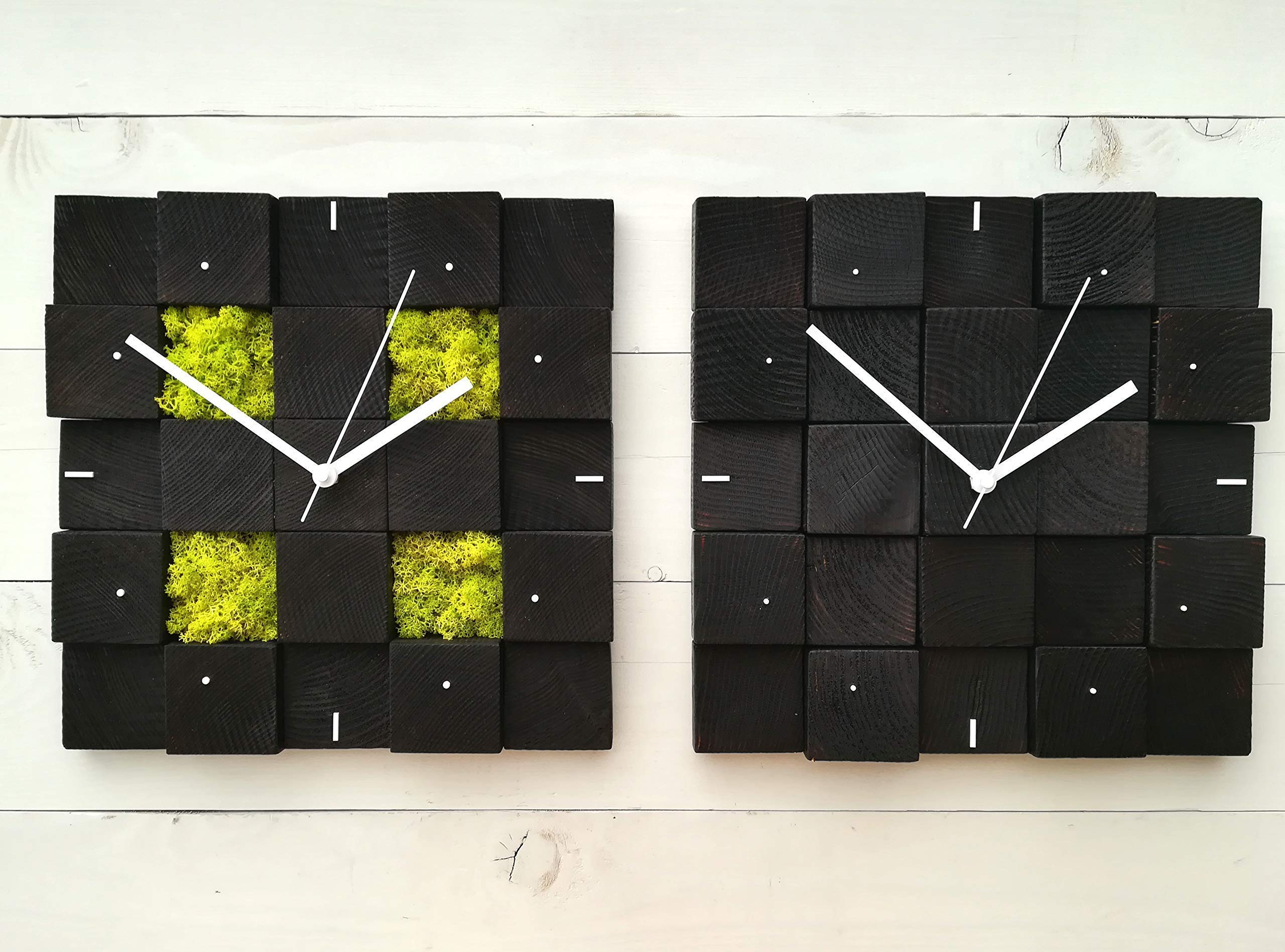 Stylish Wooden Wall Clock with Moss Decor - Brown Office Clock & Acoustic Sound Panel for Home & Office Decor | Perfect for Living Room, Bedroom, and Workspace
