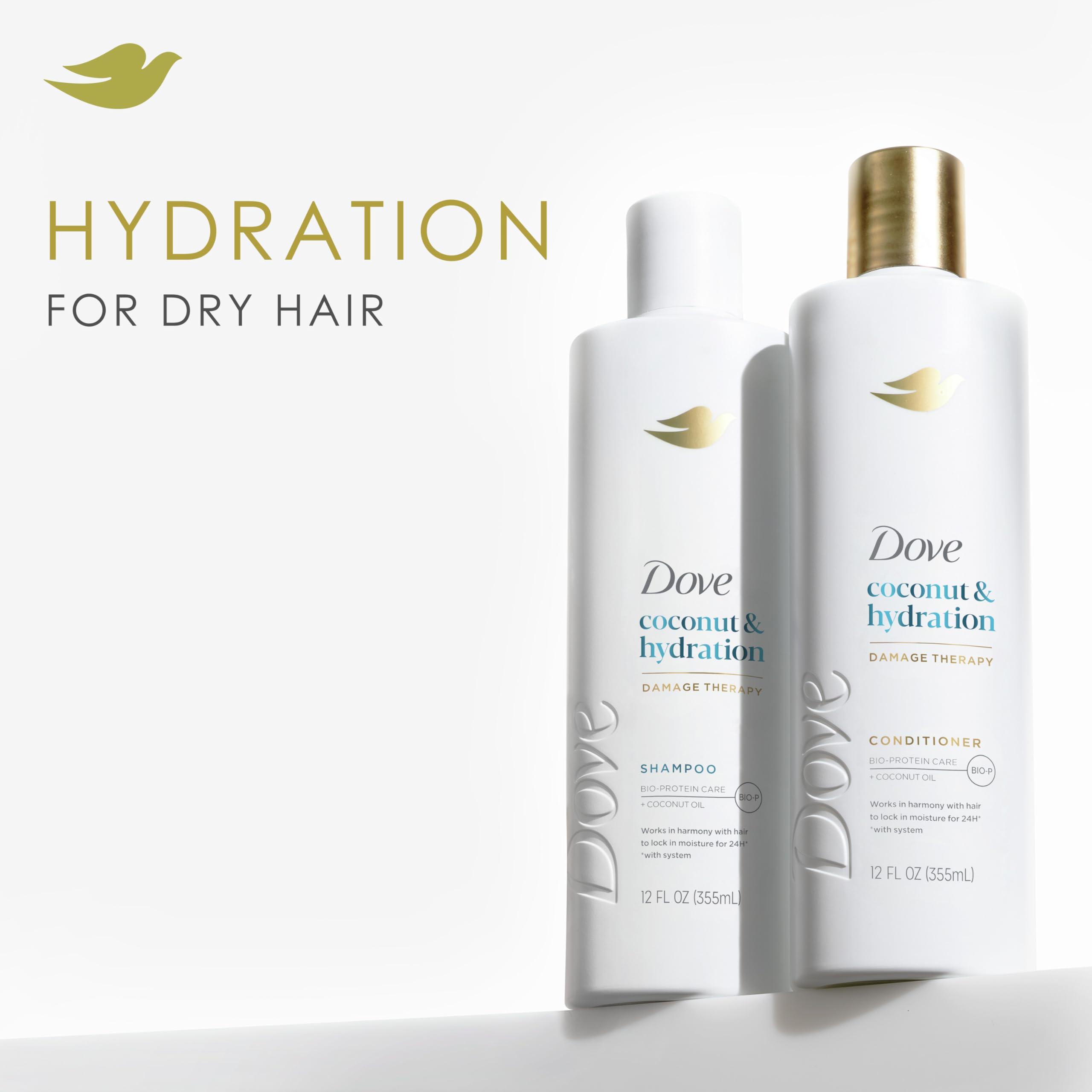 Dove Coconut & Hydration Shampoo and Conditioner Set (2 x 12 Fl Oz) - Bio-Protein Care Technology with Coconut Oil for Dry Hair Repair | Daily Hair Care for Women & Men | Perfect for Home, Travel & Gym Use