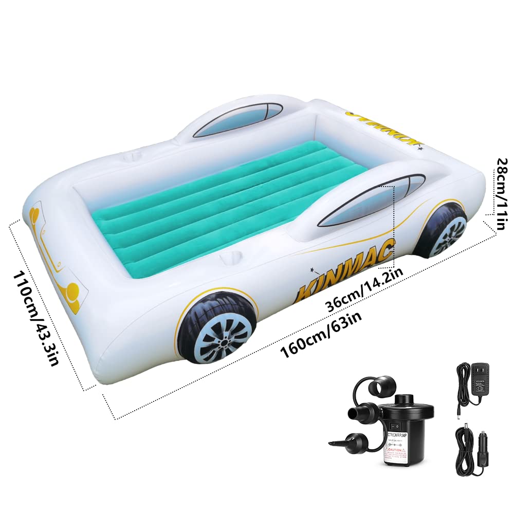 Inflatable Toddler Travel Bed - Portable Kids Air Mattress for Camping & Car Trips | Racecar Design with Safety Sides | Green Blow Up Sleeping Pad for Toddlers - Perfect for Travel, Sleepovers & Outdoor Adventures