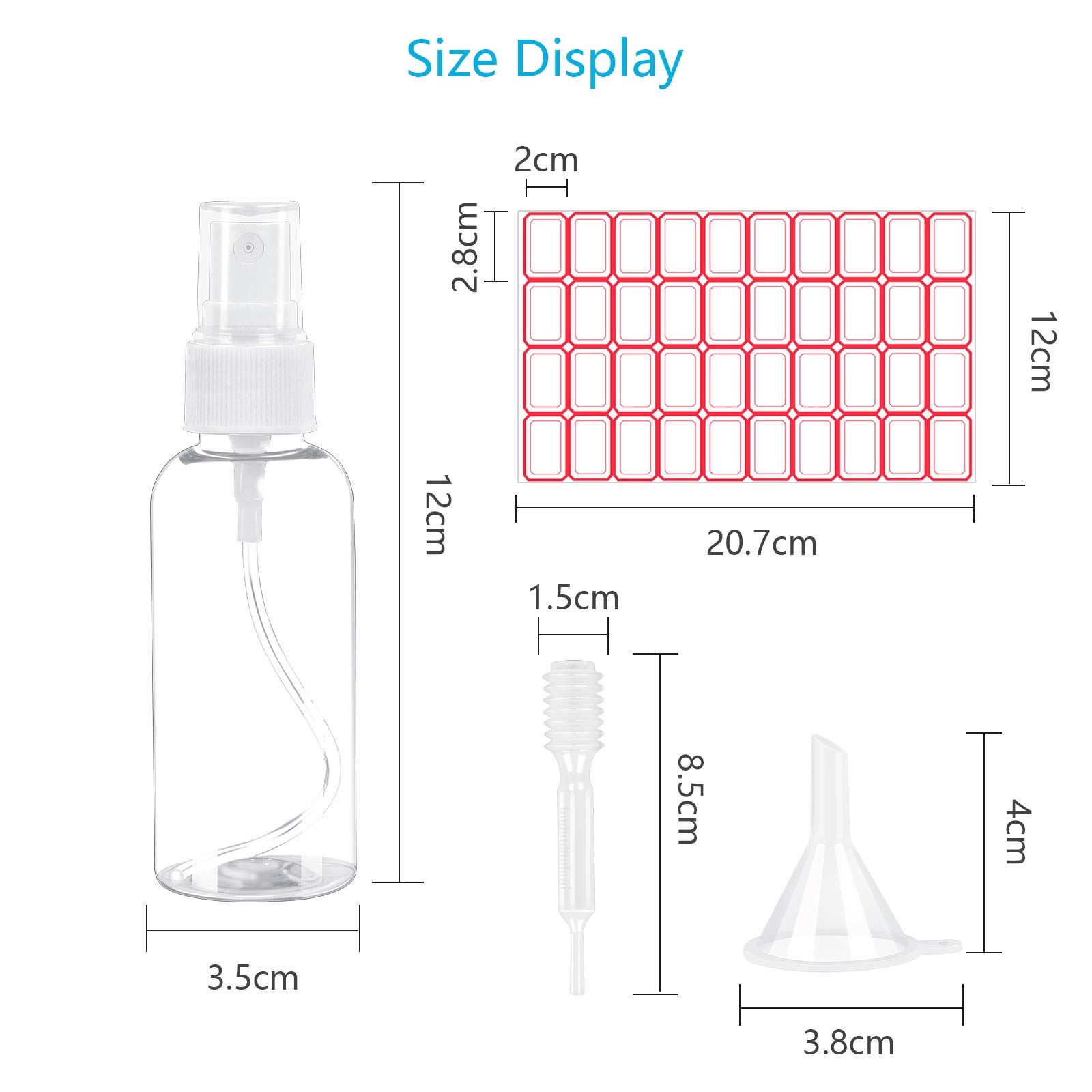 AirSMall 17-Piece Empty Spray Bottle Kit - 60ml Small Portable Plastic Atomizer with Pump Bottle & Funnel Dropper - Perfect for Travel, Cleaning, Beauty Products & DIY Solutions