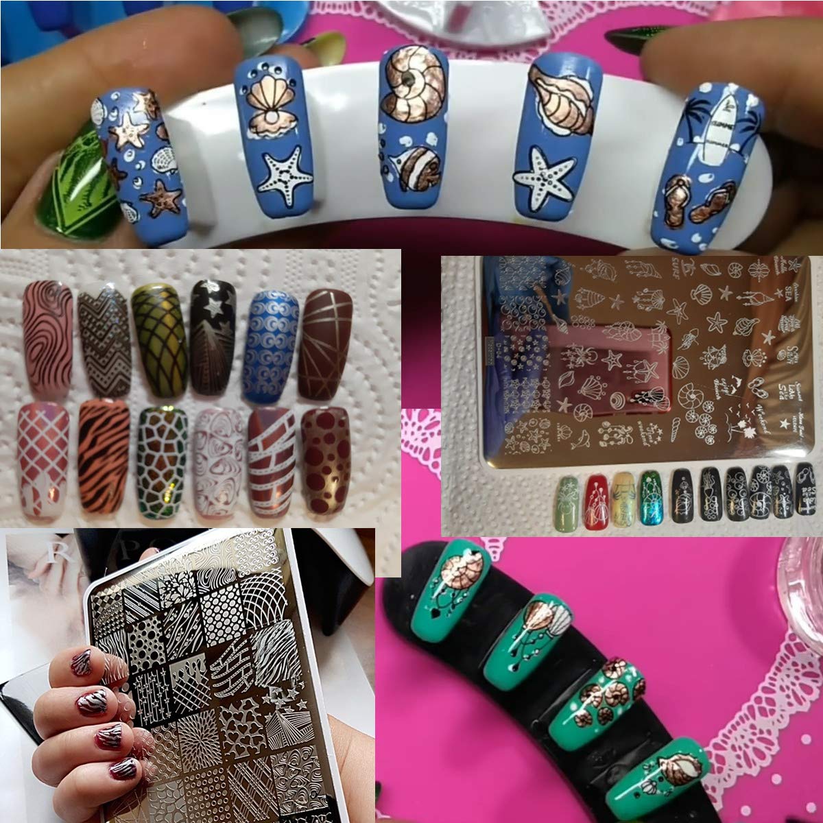 2Pcs Zebra Print Nail Stamping Plates - Geometric Letter & Word Designs - Large 14.5x9.5cm Nail Art Templates (D04/D08) - Perfect for Salon Professionals & DIY Nail Enthusiasts