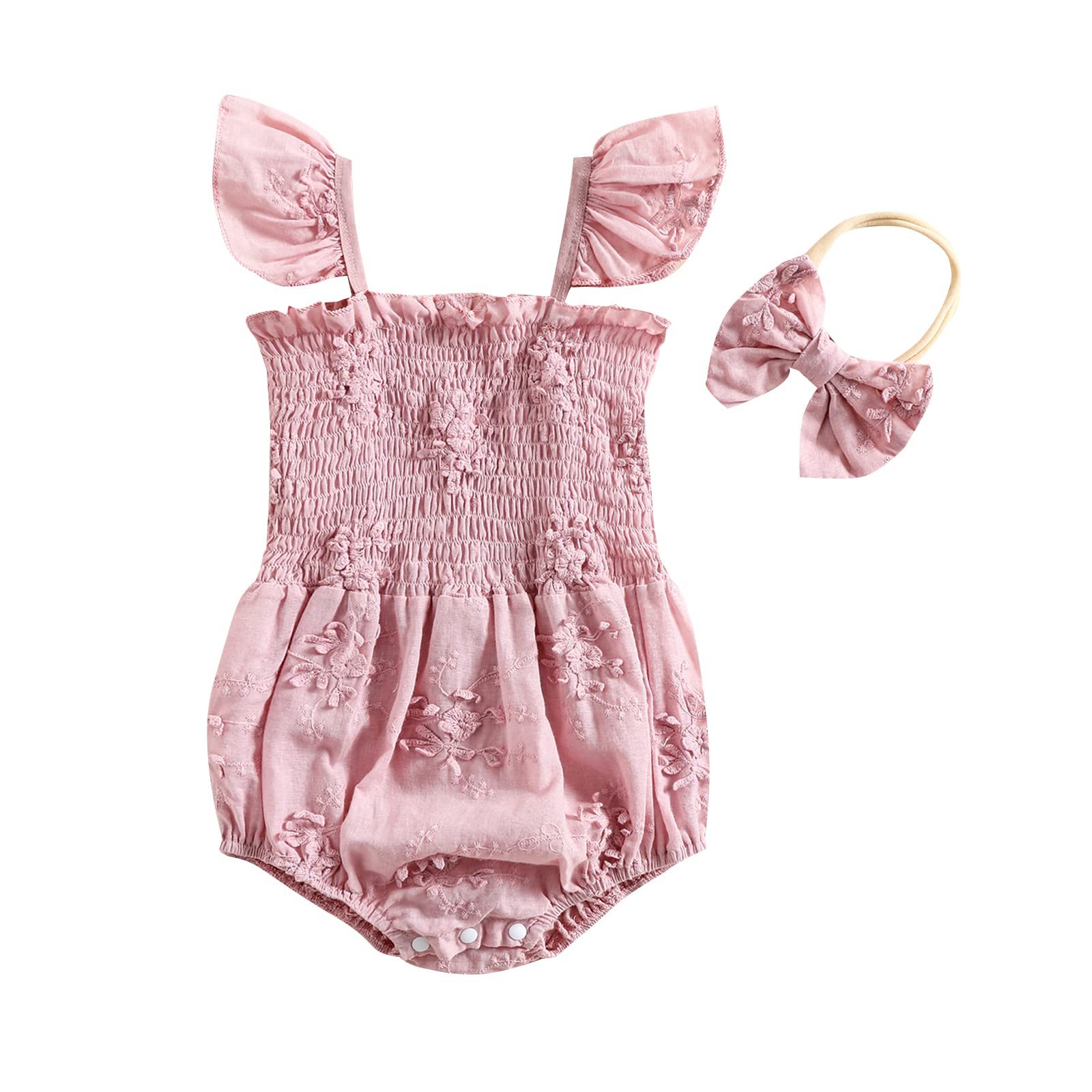 Shvaility Newborn Baby Girl Romper - Sleeveless Ruched Bodysuit Jumpsuit with Headband | Infant Summer Clothes Outfits for Photoshoot, Party & Daily Wear