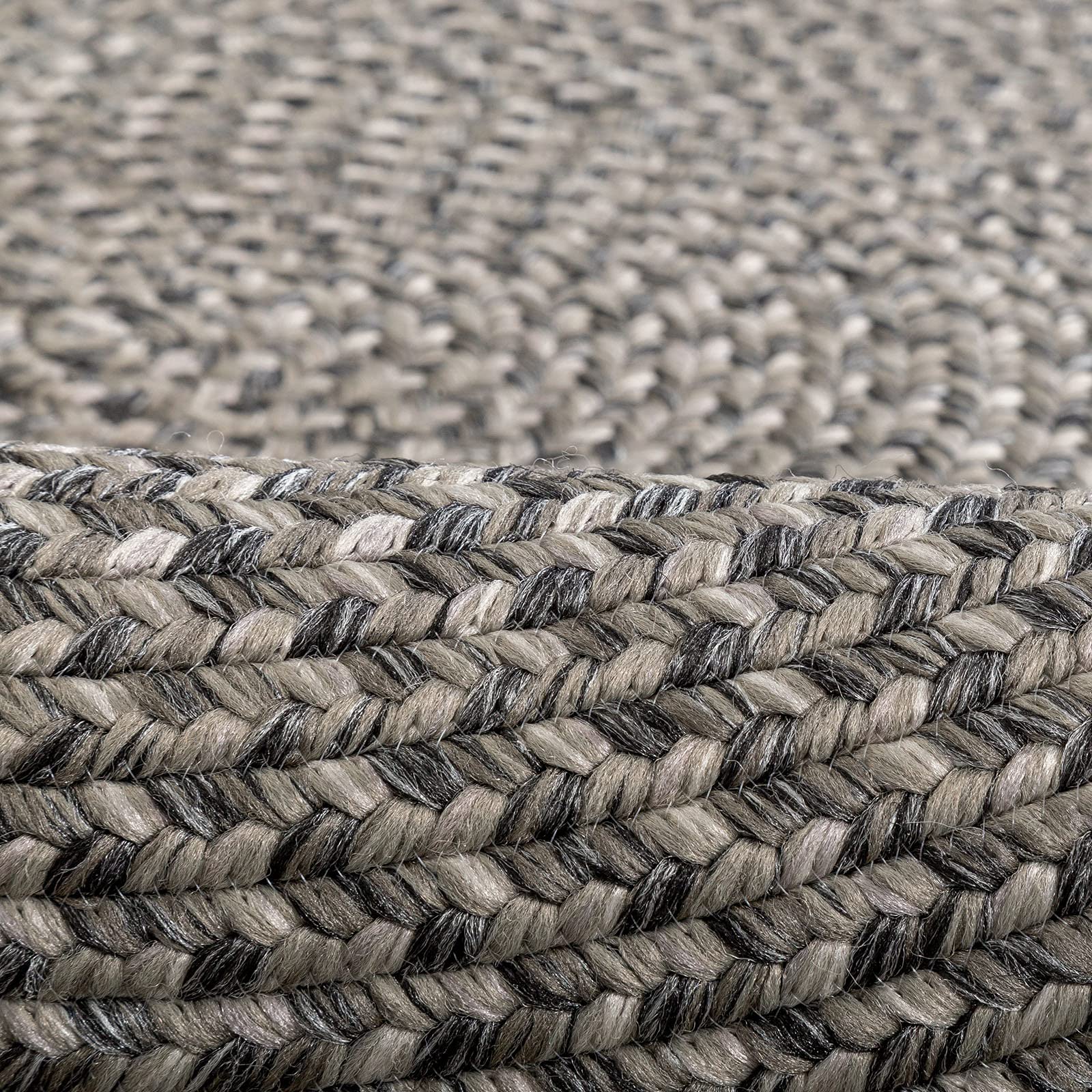 DECOMALL Azure Braided Indoor Outdoor Area Rugs - 8' x 8' Round, Grey - Non-Slip, Durable & Waterproof - Perfect for Patio, Deck, Living Room & Bedroom Decor