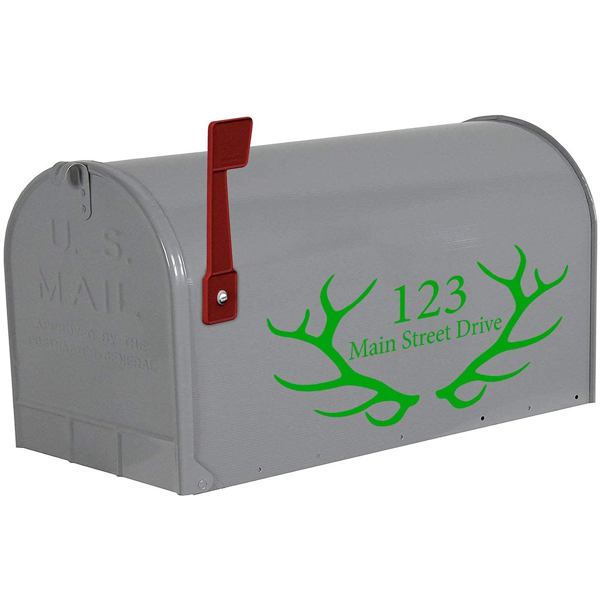 VWAQ Custom Home Address Vinyl Stickers - Antlers Mailbox Decal Set of 2 (Green, CMB27) for Mailbox Decoration & House Number Signs