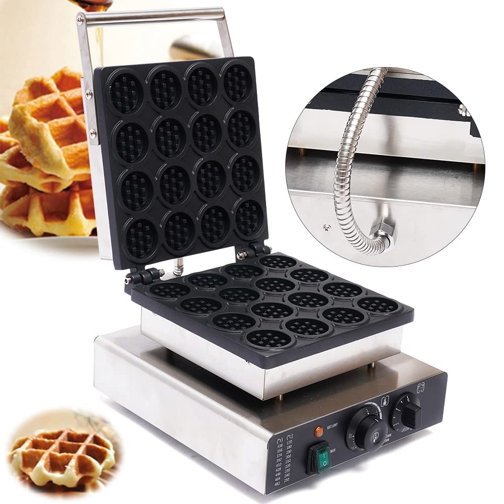 16-Piece Electric Mini Round Waffle Maker - 1750W Commercial Dutch Pancake Baker Machine with Nonstick Coating for Perfect Waffles - Ideal for Breakfast, Brunch, Cafes, and Home Baking