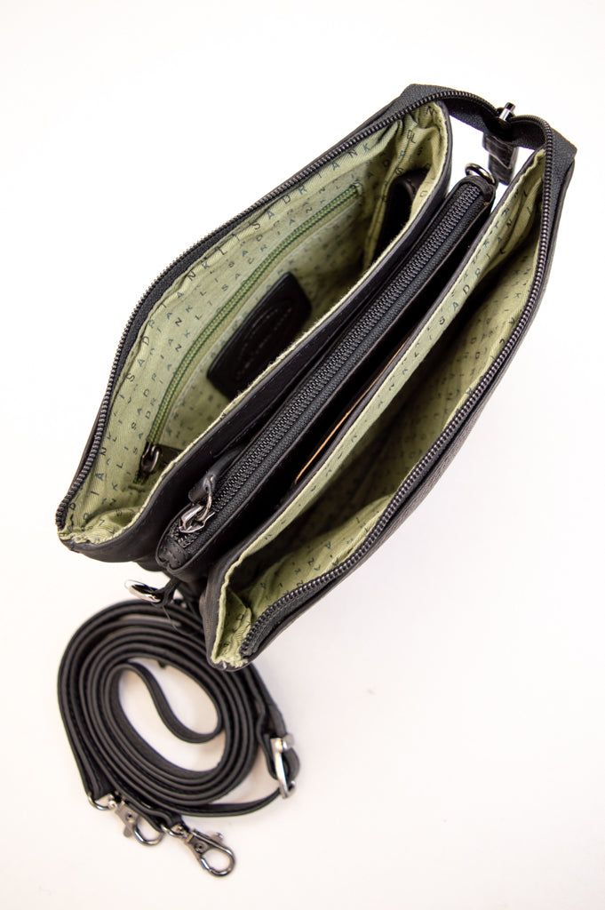 Adrian Klis 1544 Genuine Leather Purse for Women - Black Crossbody Bag with Adjustable Strap - Perfect for Work, Travel & Everyday Use