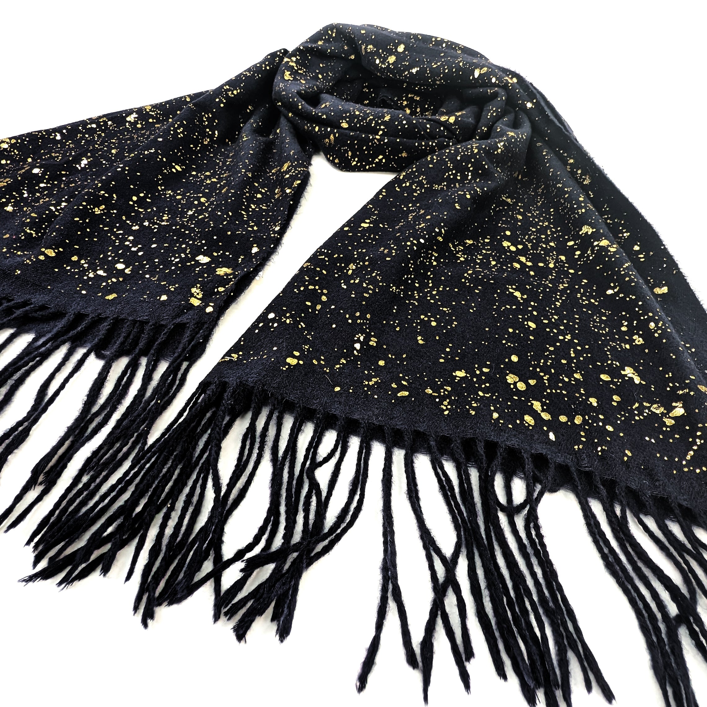Byala Splatters of Sparkle Pashmina Scarf (70x180cm) - Black Shawl for Women | Elegant Evening Wear & Winter Accessory