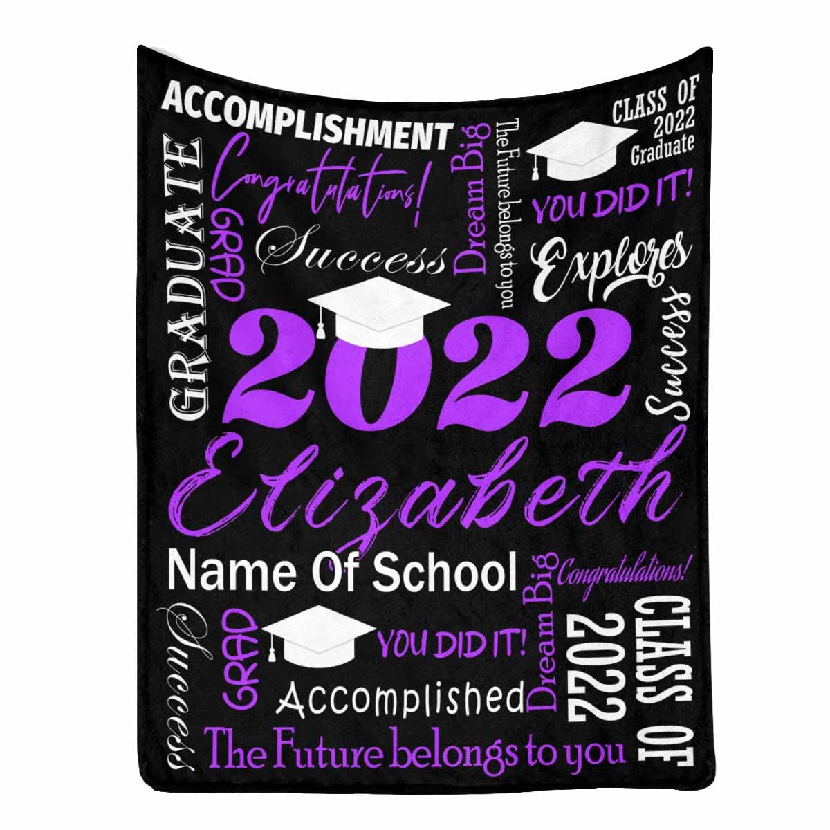 Personalized Graduation Blanket for Her & Him - Class of 2022 Commemorative Throw (60x80) - Perfect High School & College Graduation Gift in Purple - Ideal for Dorm Rooms, Couches & Graduation Parties