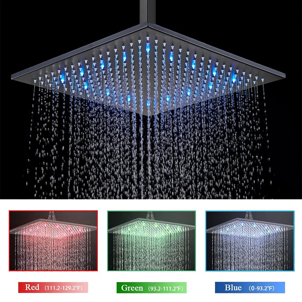 12 Inch Ceiling Mount Shower System with LED Rainfall Shower Head, Rough-in Valve, Body & Trim - Matte Black Finish for Modern Bathroom Renovations | Perfect for Spa-Like Showers and Luxury Home Upgrades