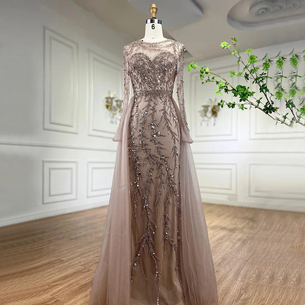 Elegant Muslim Green Mermaid Lace Beaded Long Evening Dress for Women - Luxury Wedding Party Gown 2025 - Perfect for Formal Events, Prom Nights & Special Occasions