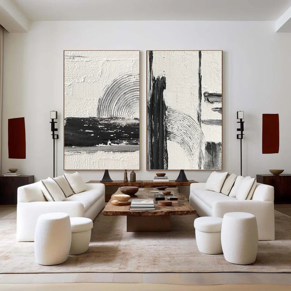 Custom Abstract Painting #AB 242 - Handmade Modern Wall Art & Set of 2 Textured Canvas Paintings for Home Decor, Office, Living Room, Bedroom