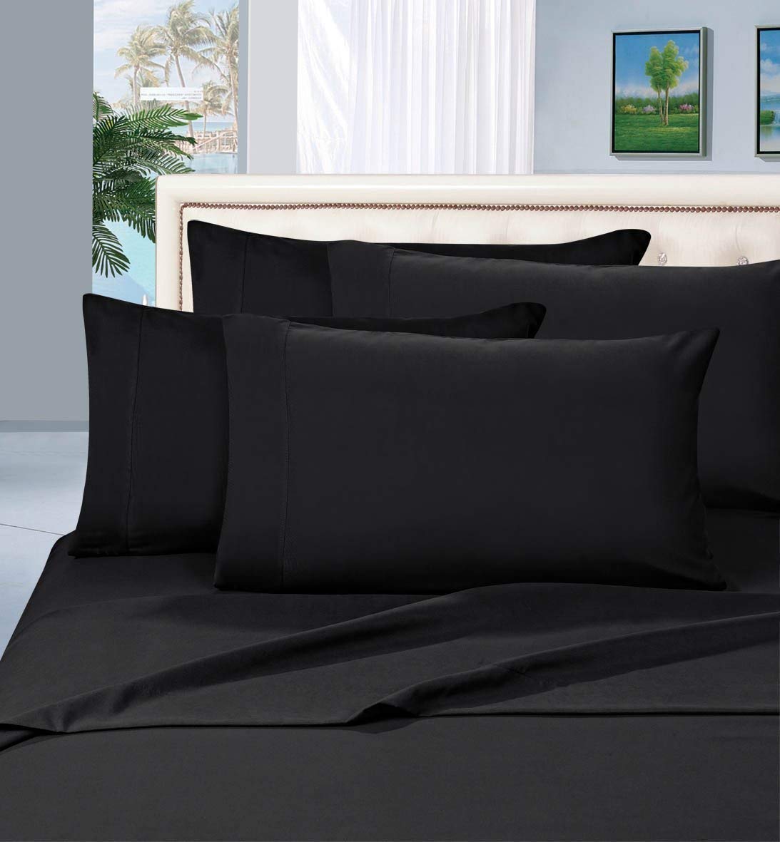 4PCs Twin 12'' Deep Pocket 100% Cotton Bed Sheet Set - Soft Sateen Weave Luxury Bedding, Black Solid Color - Perfect for Guest Rooms, Dorms & Cozy Bedrooms (Twin Size)