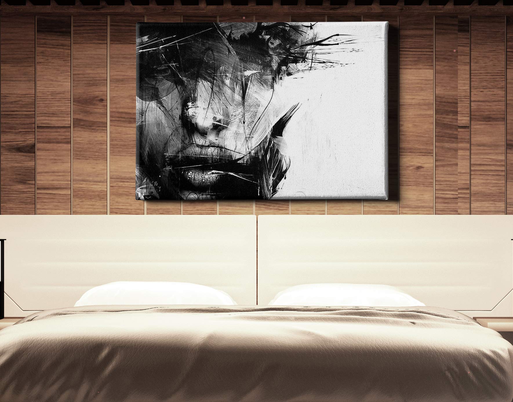 Abstract Black and White Female Face Canvas Wall Art - Framed Modern Painting for Living Room, Bedroom & Office Decor (36x24 Inch Gallery Wrapped)