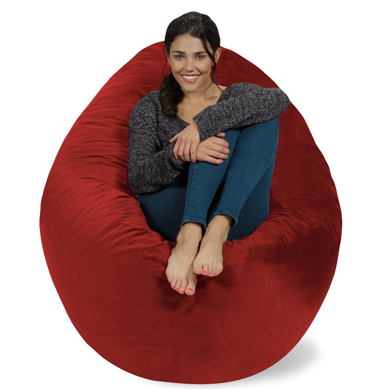 Chill Sack Giant Memory Foam Bean Bag Chair - Oversized Sofa Pillow with Soft Microfiber Cover (Red Pebble) - Perfect for Living Rooms, Game Rooms & Dorm Relaxation
