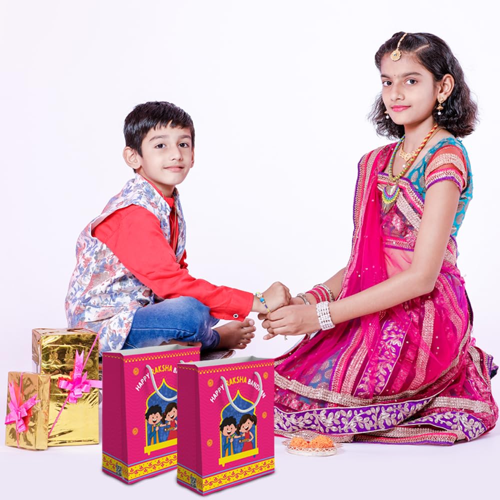 Festiko® Happy Raksha Bandhan Gift Bag for Brother & Sister - Premium Rakhi Goodie Bag for Siblings, Raksha Bandhan Decorations (1 Piece) - Perfect for Hindu Festival Gifting, Sibling Bonding & Home Decor
