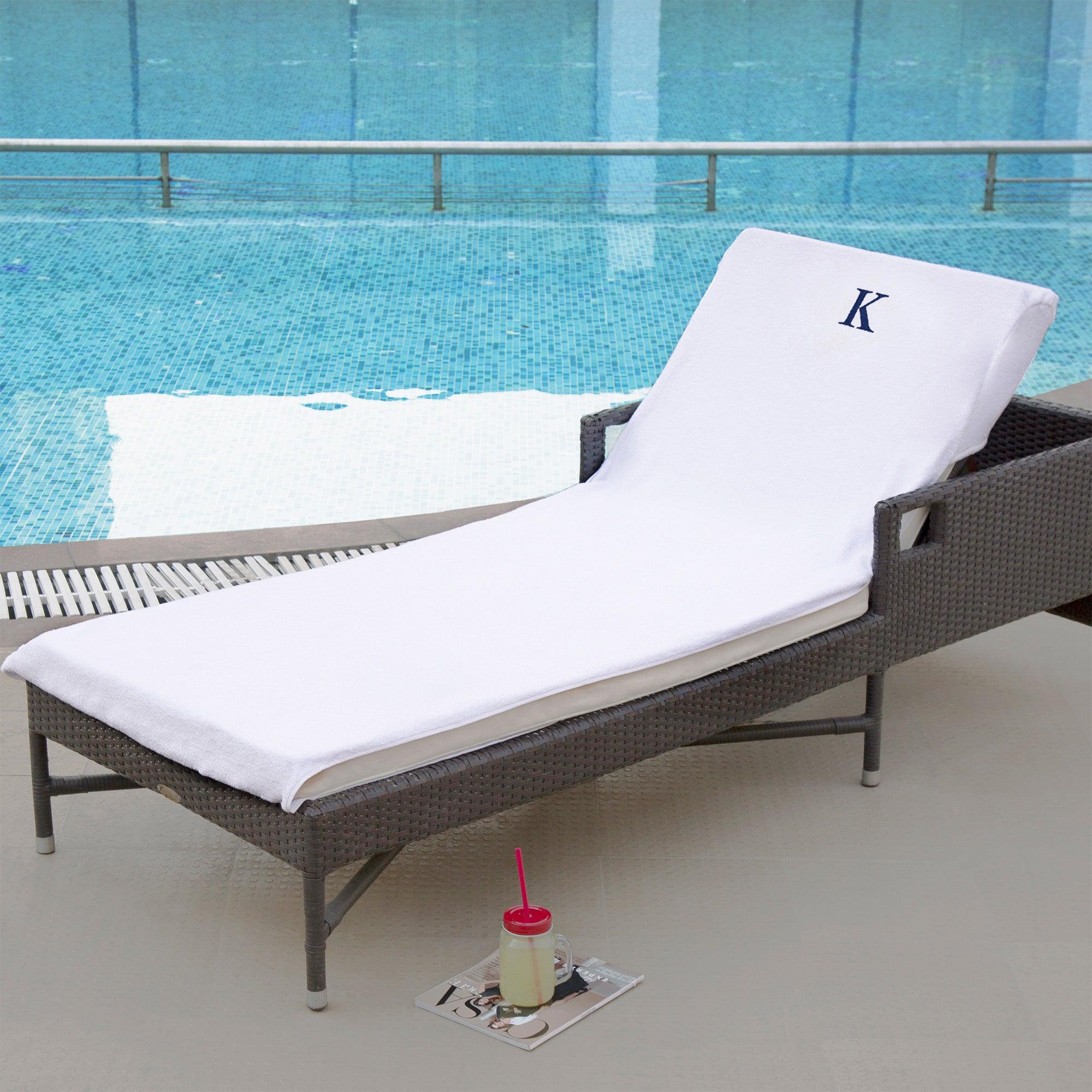 Custom Monogrammed Cotton Patio Chaise Lounge Chair Cover - Waterproof & UV Resistant Outdoor Furniture Protector for Poolside, Deck, and Garden Use