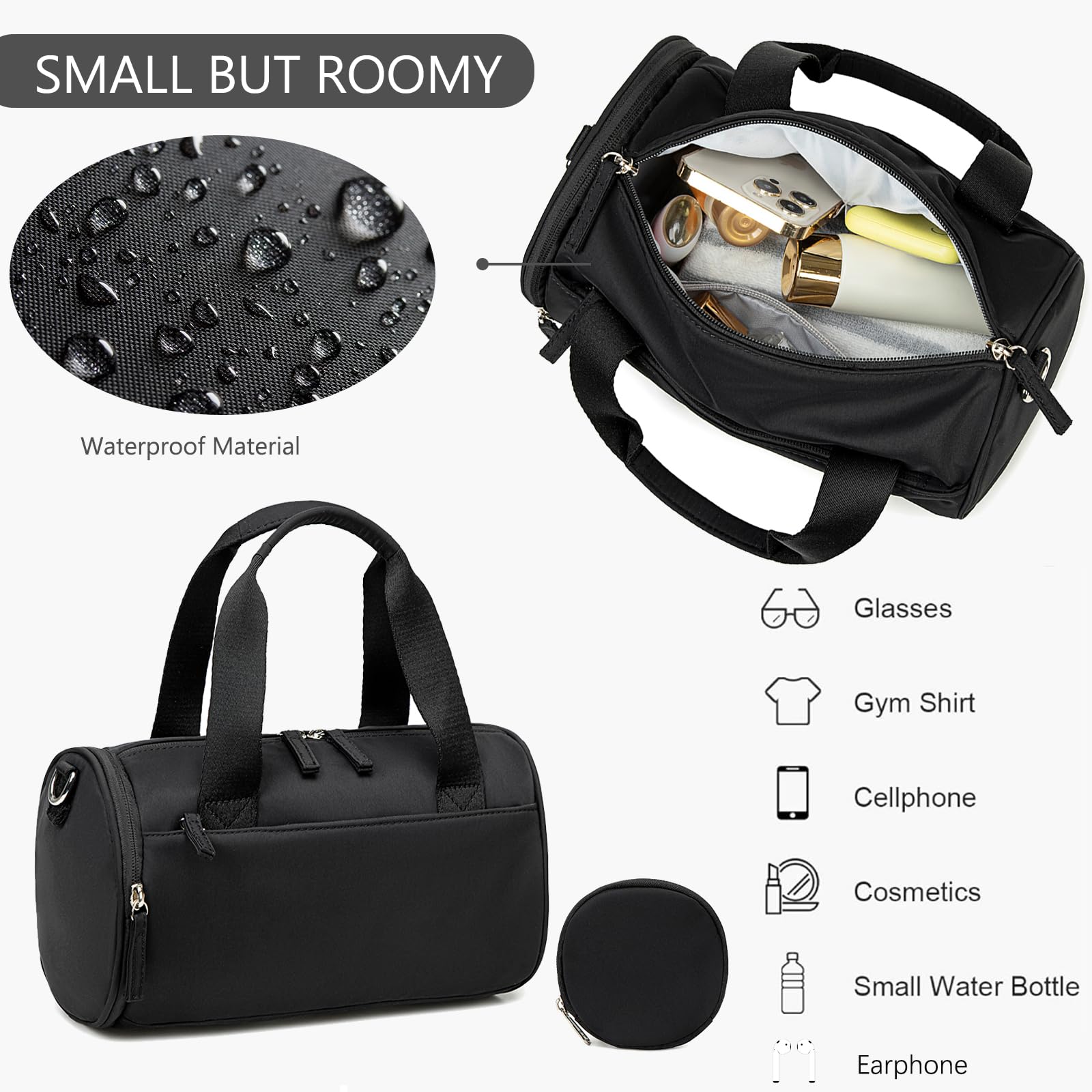 BTOOP 10 Inch Mini Gym Bag for Women & Girls - Cute Small Duffle Bag for Workout, Sports, Dance, Fitness & Yoga - Lightweight & Durable (Black) | Perfect for Gym, Travel & Everyday Use