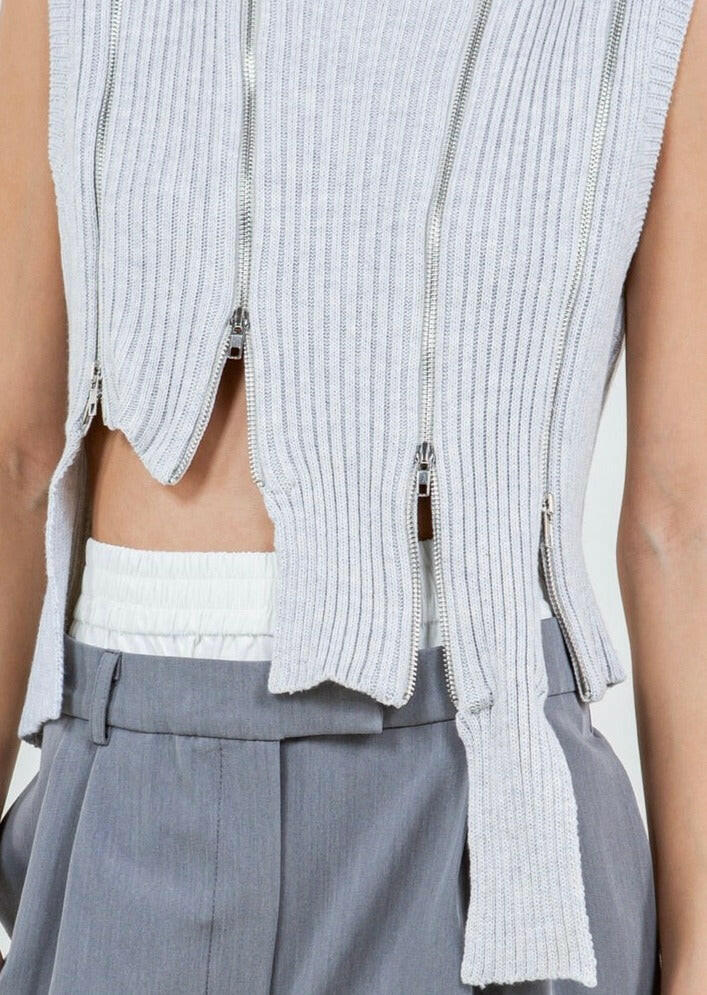 Asymmetrical Multi Zipper Knit Top for Women - Trendy Off-Shoulder Long Sleeve Sweater - Perfect for Casual Outfits, Date Nights & Streetwear Fashion