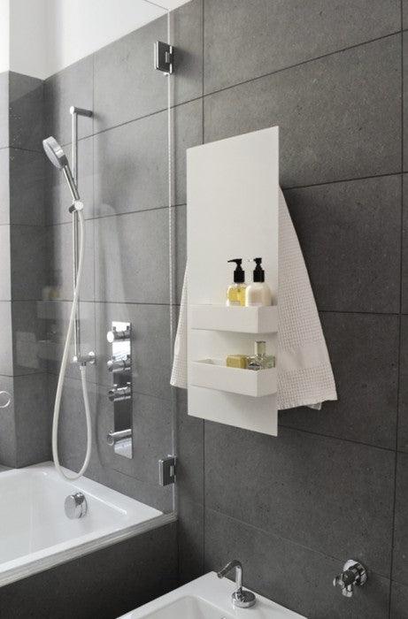 Mg12 Geometric Slim & Shelf Towel Warmer - 12W x 27.55H - Perfect for Bathrooms, Spas, and Luxury Home Decor