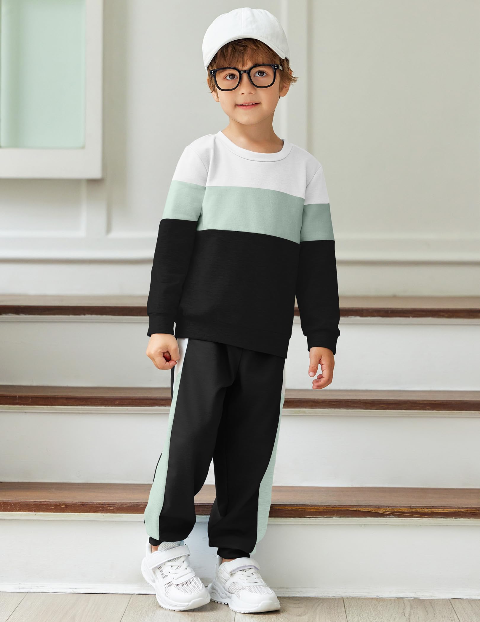 Arshiner Boys Long Sleeve Color Block Sweatshirt & Sweatpants Set - 2 Piece Toddler Outfit for Fall Winter | Warm Playwear for Preschool & Outdoor Activities
