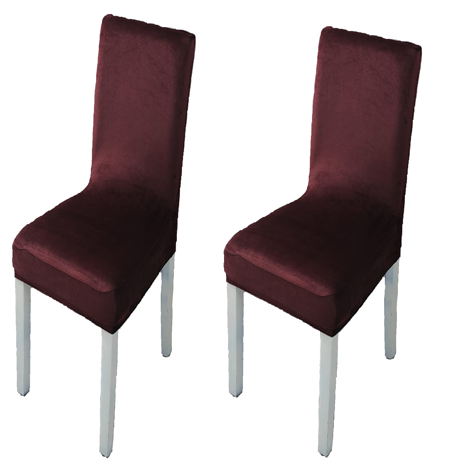 Velvet Stretch Dining Chair Covers - Washable Slipcovers for High Back Chairs - Elegant Dark Brown Seat Protectors for Dining Room, Wedding, Banquet & Home Decor (Set of 2)