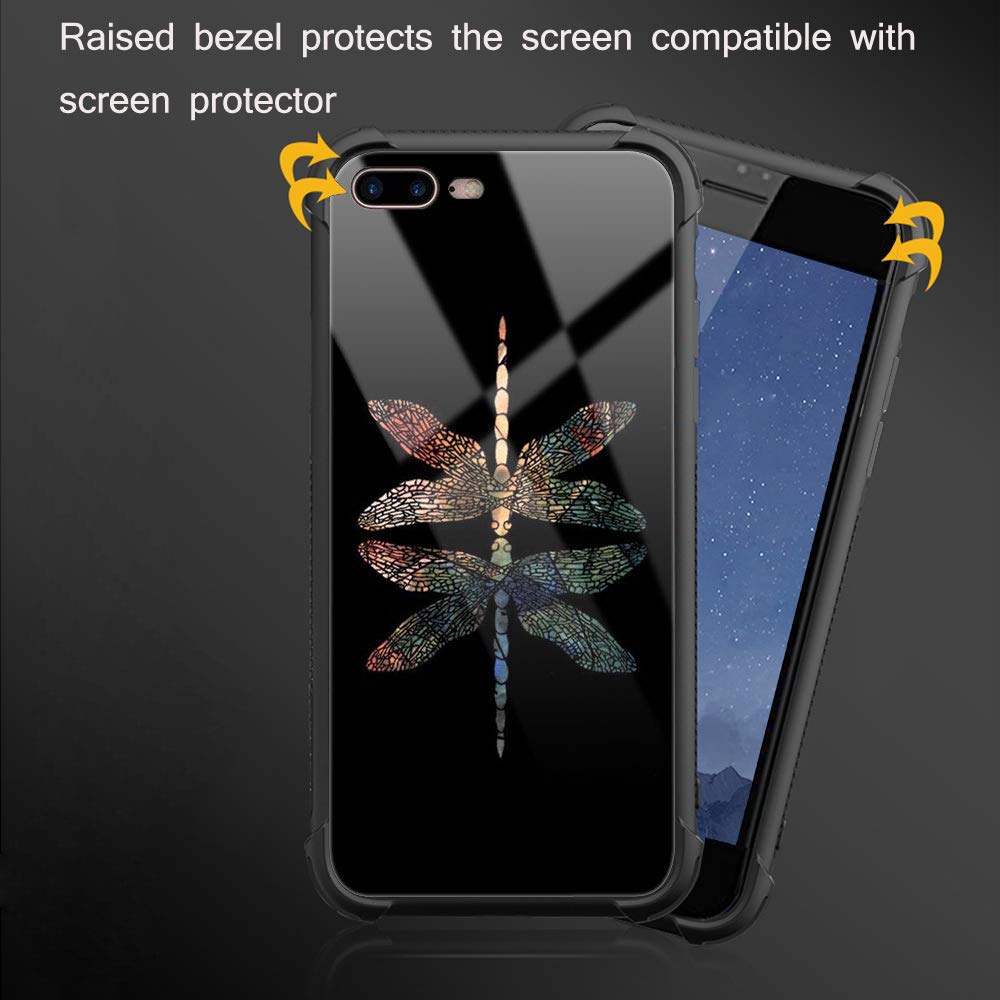 Dragonfly Design Shockproof iPhone 7/8/SE2 Case - Tempered Glass Back & Soft Silicone TPU Protective Cover | Durable Drop Protection for Everyday Use, Travel & Outdoor Activities