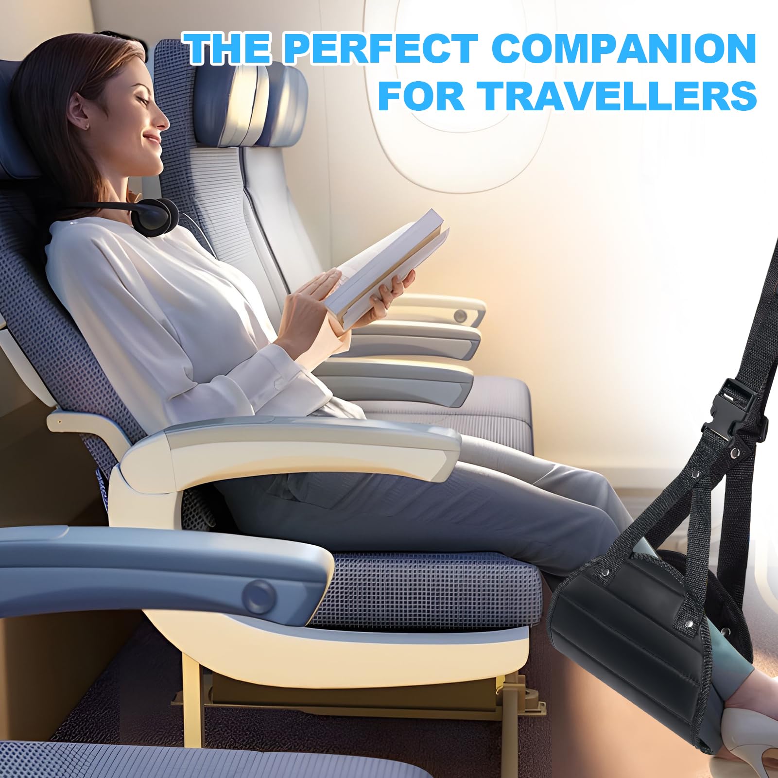 Portable Airplane Foot Rest with Memory Foam - Adjustable Travel Foot Hammock for Long Flights & Office Use - Essential Comfort Accessory for Adults on Planes, Trains & Work Desks