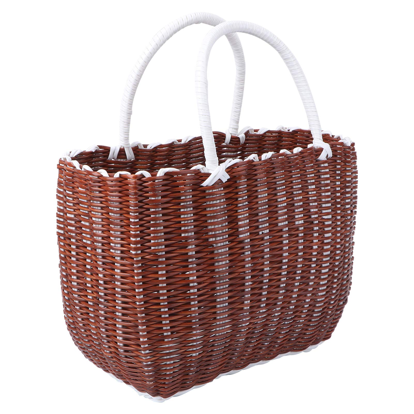 Eco-Friendly Plastic Woven Storage Basket with Handle - Rattan Style Shopping Tote for Groceries, Fruits & Home Organization - Perfect for Kitchen, Bathroom & Moroccan Market Shopping
