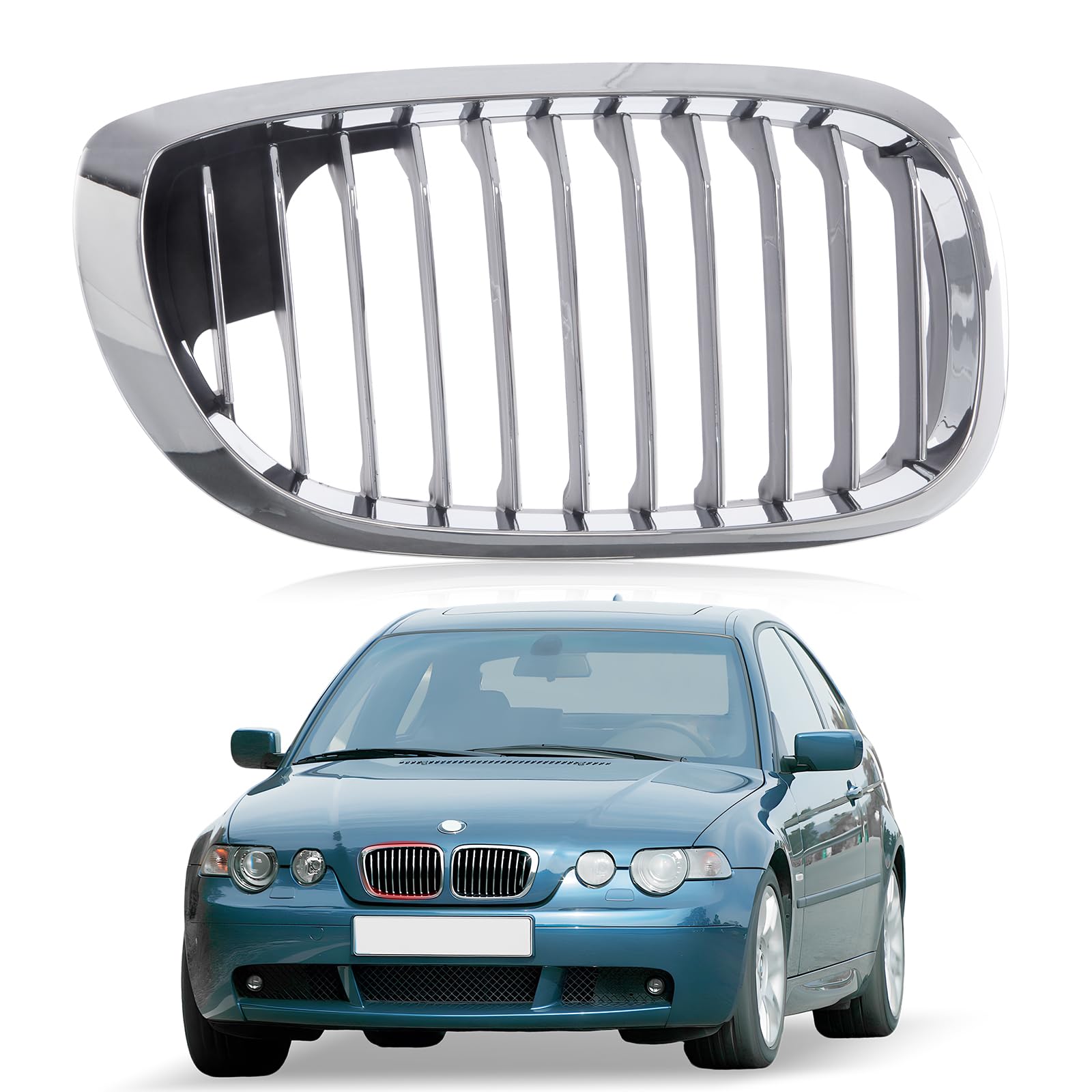 Chrome & Black Front Grille for 2003-2006 BMW 325Ci 330Ci - Right Side Replacement (Part# 51137064318 BM1200157) | Perfect for Car Upgrades & Customization