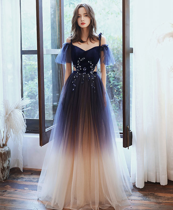 Blue Sweetheart Tulle Off Shoulder Long Prom Dress - Elegant Evening Gown for Formal Dances, Galas & Special Occasions