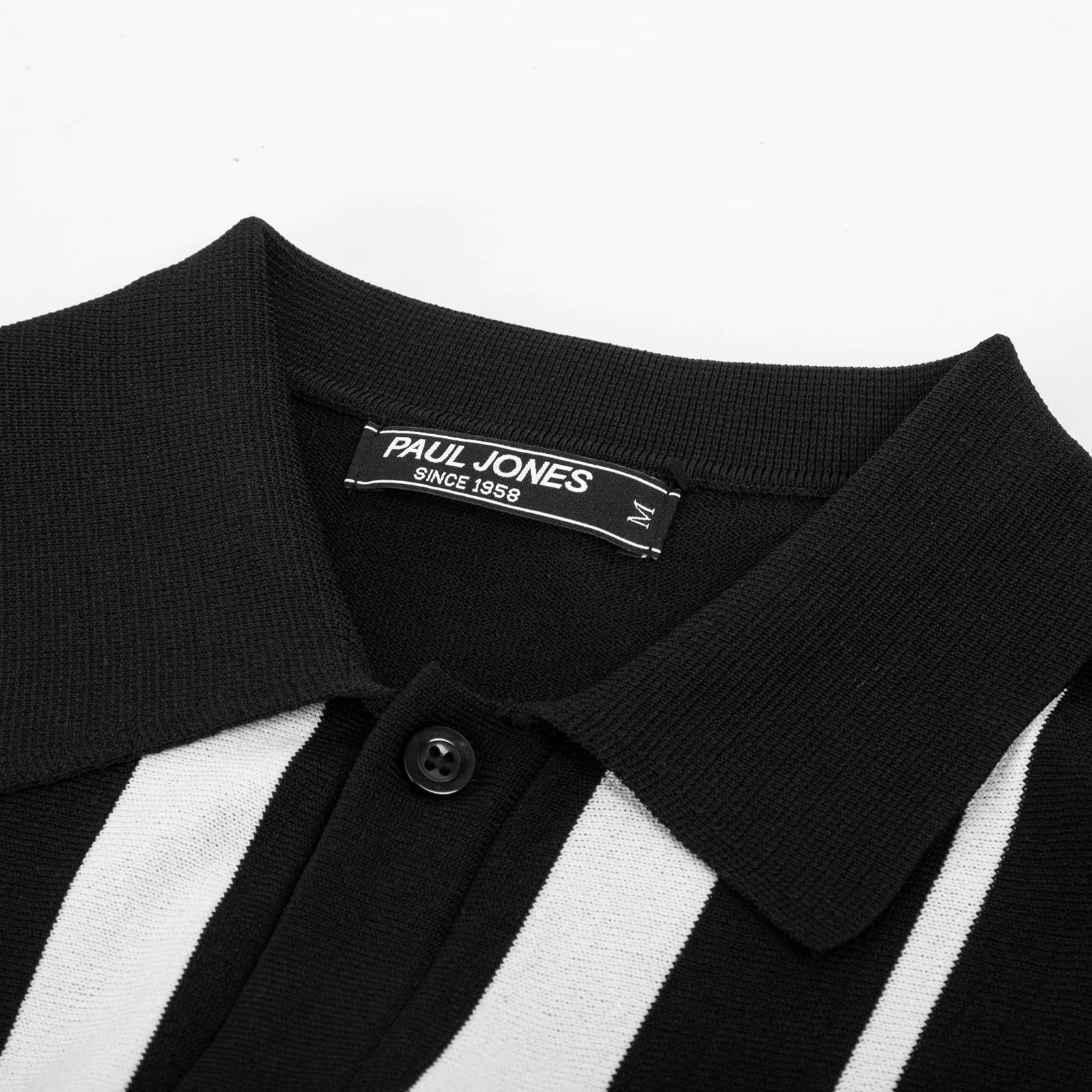 PJ PAUL JONES Men's Vintage Striped Polo Shirts - Button Down Knitted Golf Shirts for Casual Wear & Sports Activities