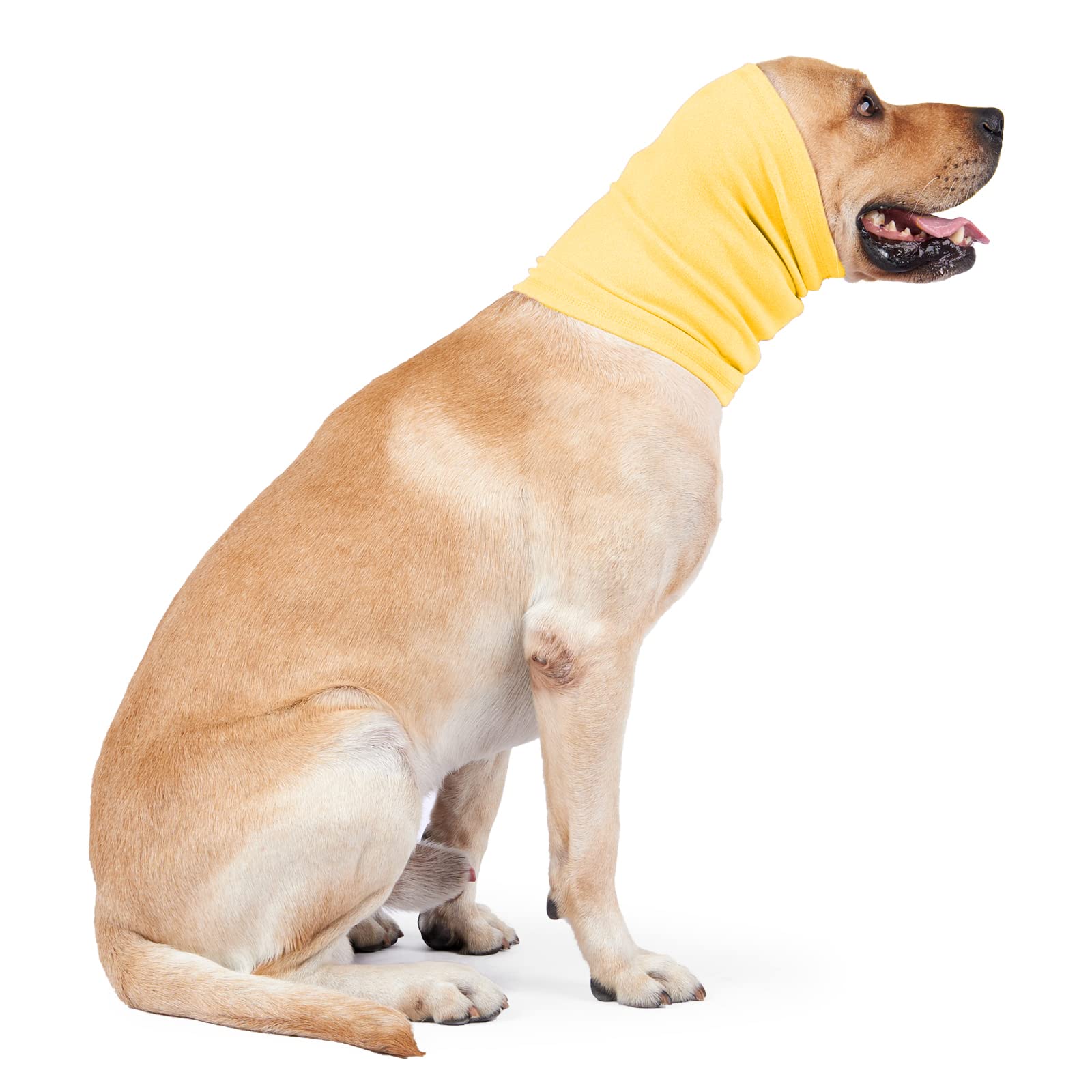 Dog Winter Hat with Ear & Neck Warmer - Soft Fleece Scarf Headband for Small Medium Large Dogs - Noise Protection for Anxiety - Yellow (Perfect for Cold Weather Walks & Outdoor Adventures)