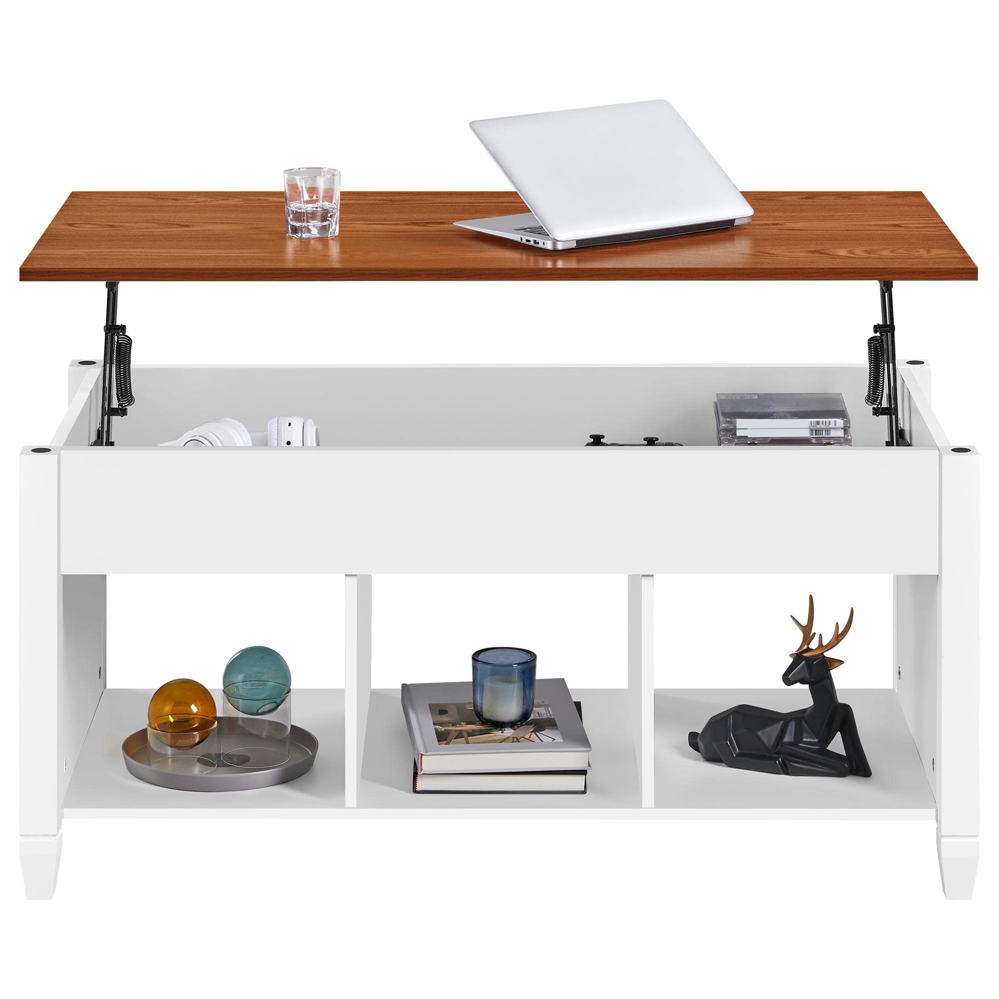 Topeakmart 41-inch Lift Top Coffee Table with Hidden Storage & Open Shelf - Rustic White Oak Living Room Center Table for Home Decor, Small Spaces & Entertainment Areas
