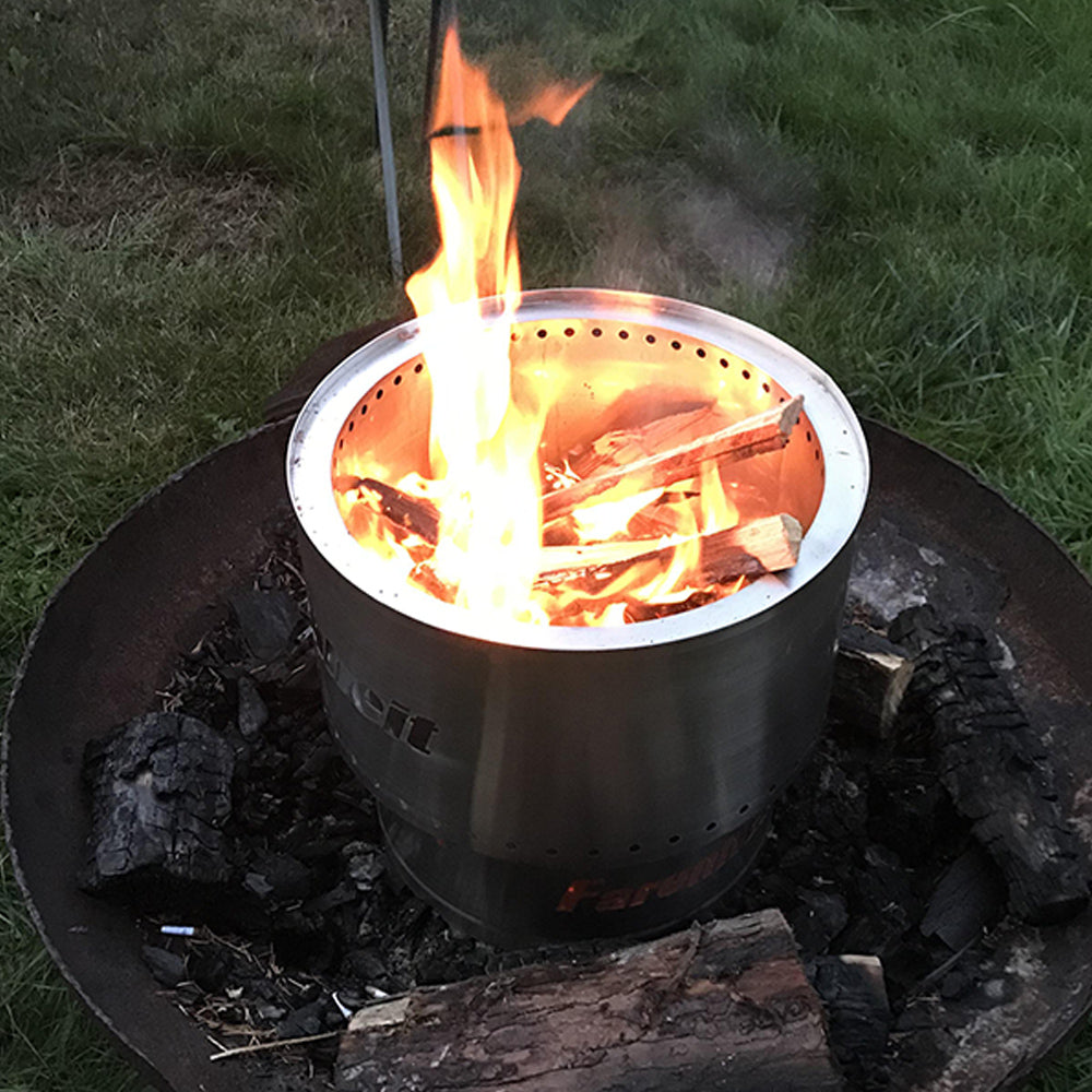 Fahrenheit Flare 17.5 Inch Smokeless Fire Pit - Silver Outdoor Fire Pit for Backyard, Patio, Camping & Beach - Portable Fire Pit with Spark Screen & Carry Bag
