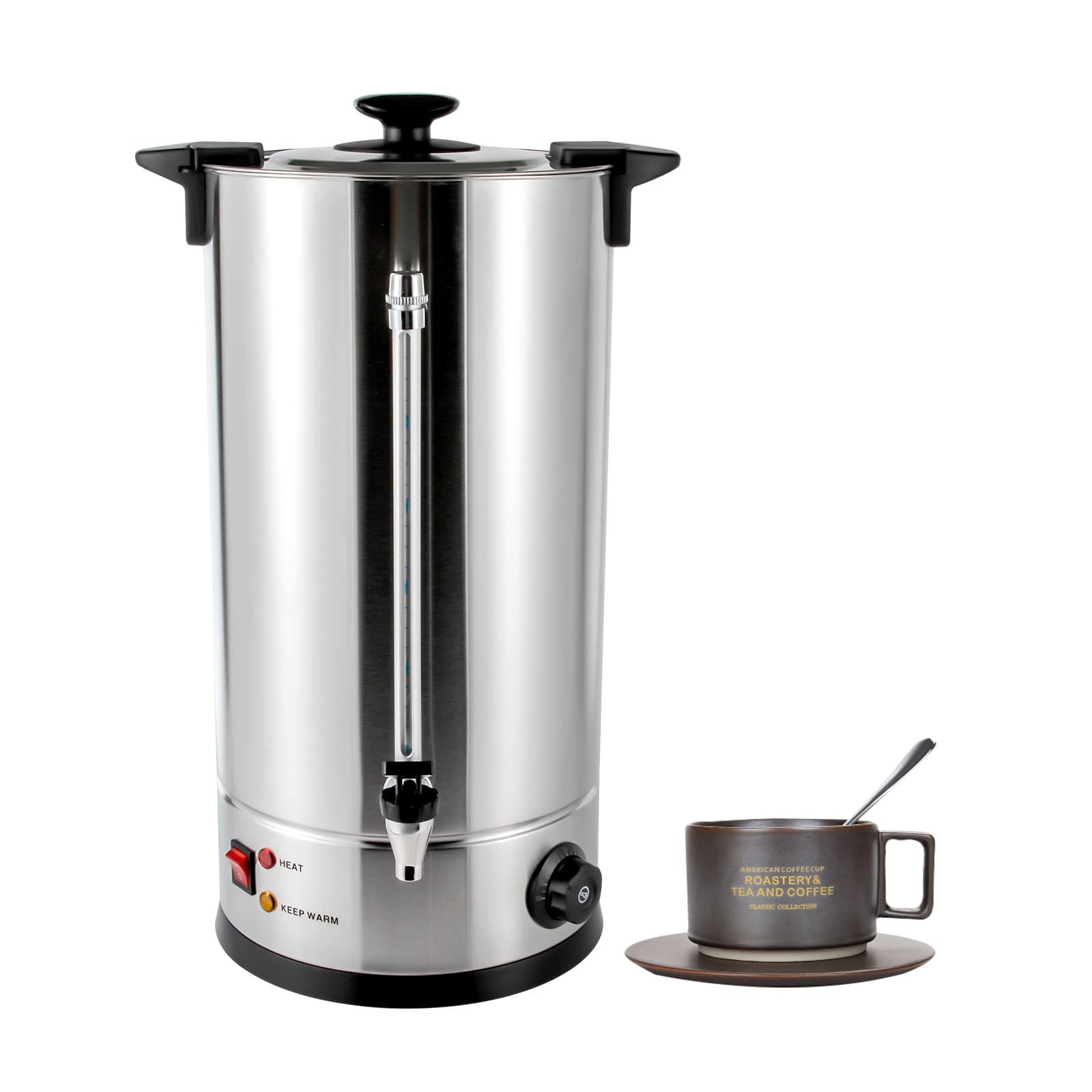 150 Cup Commercial Coffee Urn - 125L/6.6 Gal Stainless Steel Coffee Dispenser with Removable Filter | 1000W Quick Brew Large Coffee Maker for Restaurants, Catering & Events | Double Wall Insulated Silver Coffee Urn for Offices, Cafes & Parties