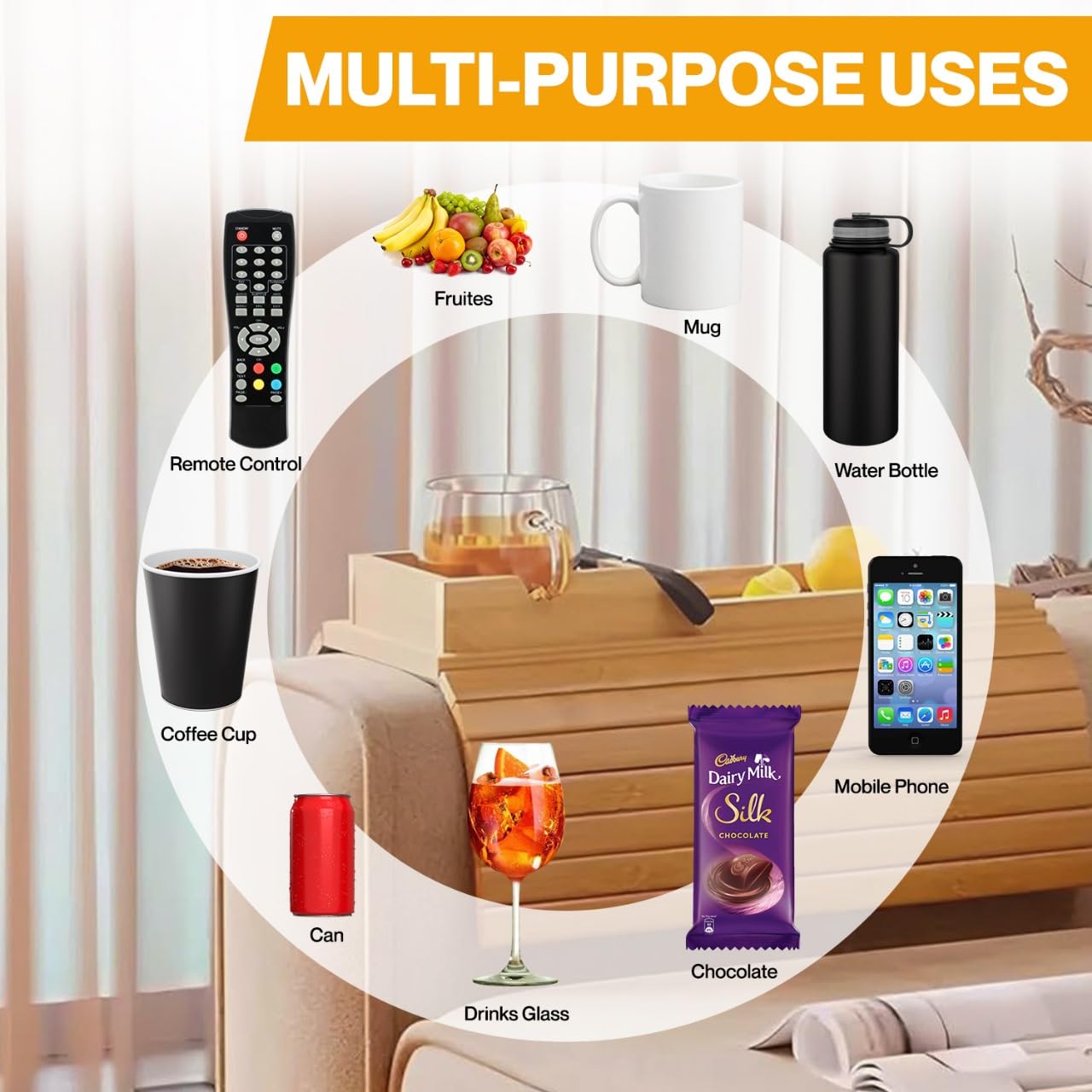 Foldable Anti-Slip Couch Cup Holder with Detachable Tray - Multi-Functional Sofa Caddy for Drinks, Phone & Snacks | Perfect for Movie Nights, Gaming & Relaxing on Your Couch