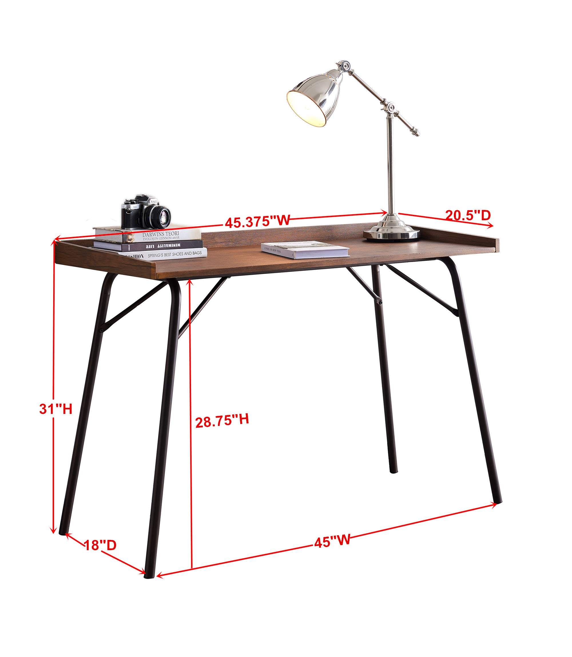 Kings Brand Furniture - Charlier Solid Wood Home Office Computer Desk & Writing Table, Walnut Finish - Perfect for Remote Work, Study & Small Spaces